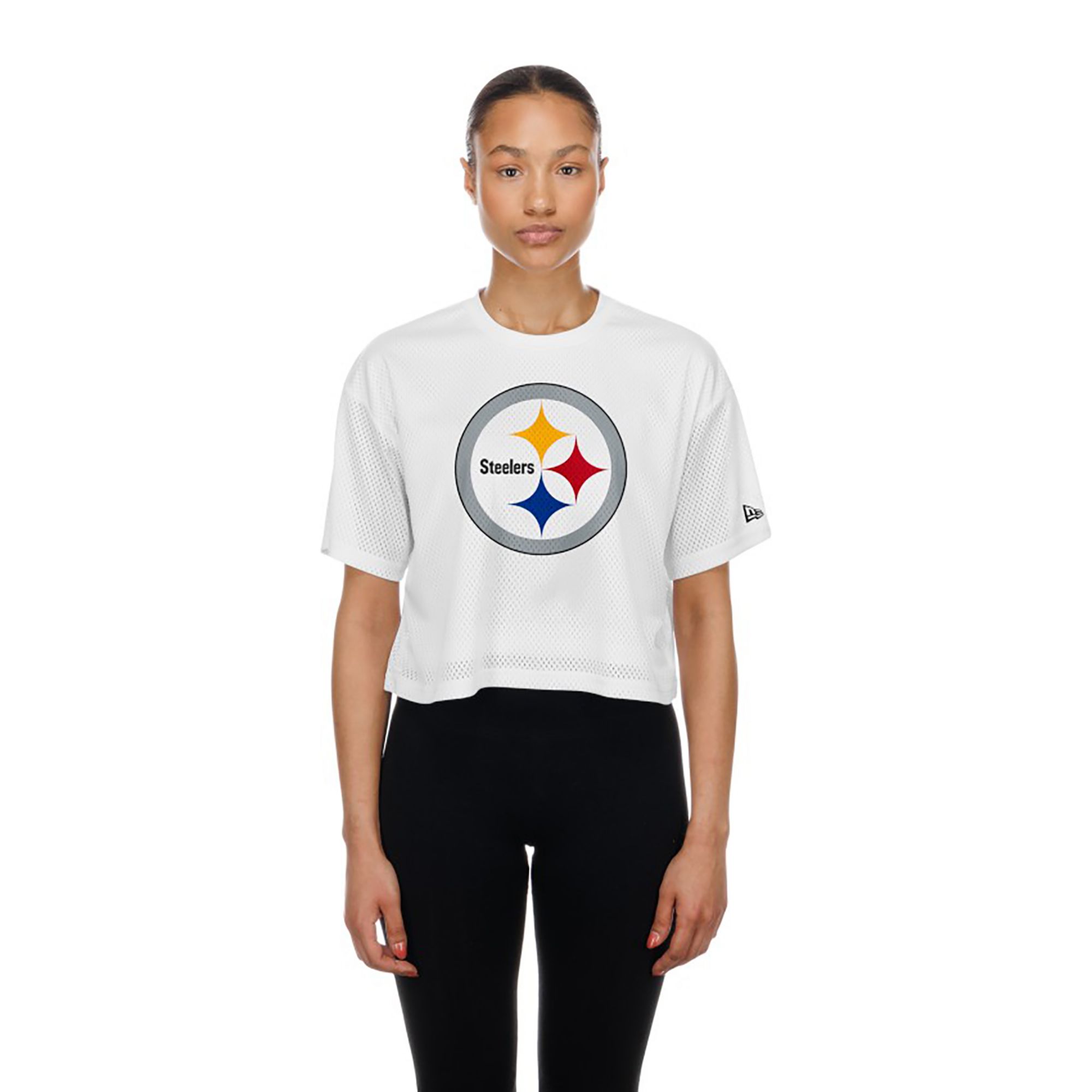 New Era Women's Pittsburgh Steelers White Mesh Boxy T-Shirt
