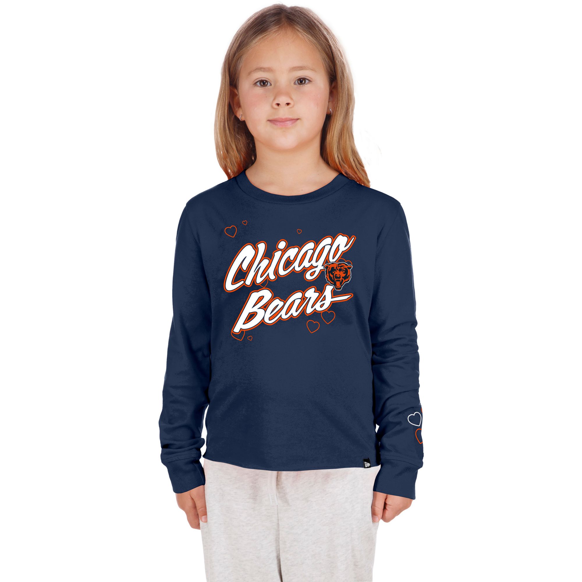 New Era Youth Chicago Bears Navy Heart Long Sleeve Shirt