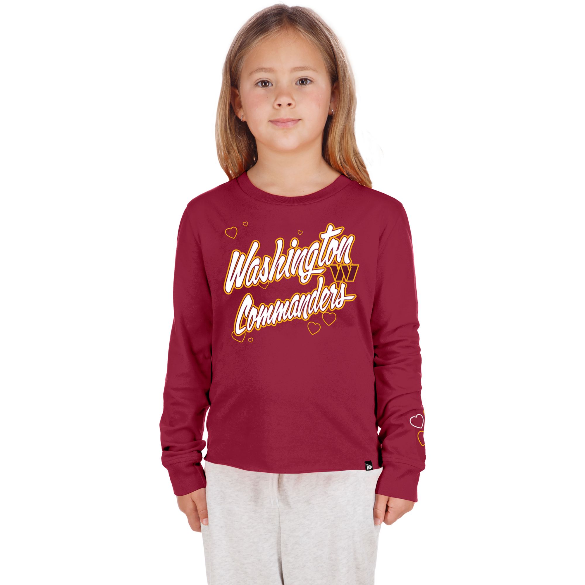 New Era Youth Washington Commanders Red Heart Long Sleeve Shirt
