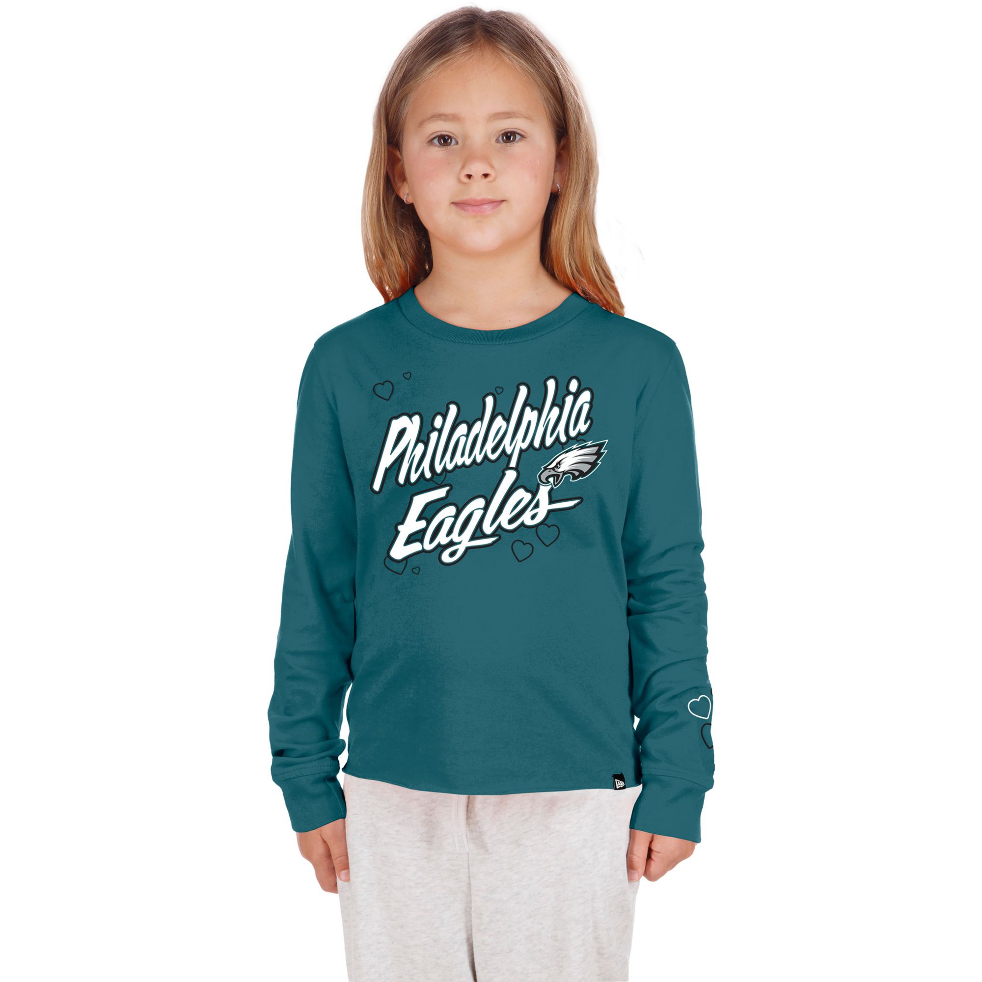 New Era Youth Philadelphia Eagles Green Heart Long Sleeve Shirt