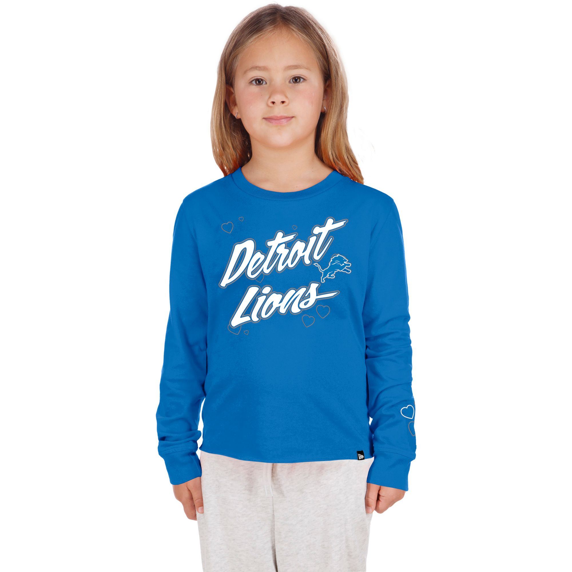 New Era Youth Detroit Lions Blue Heart Long Sleeve Shirt