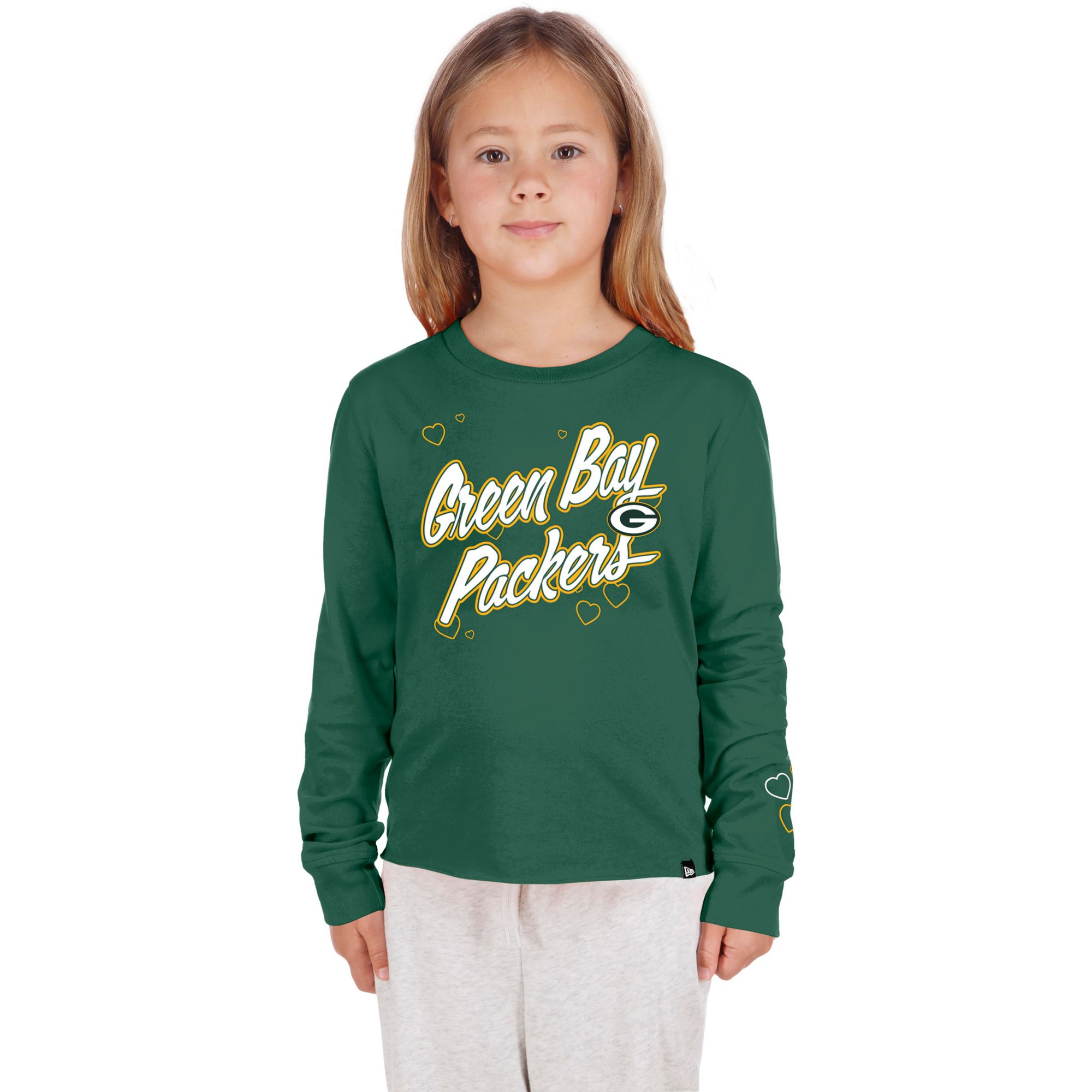 New Era Youth Green Bay Packers Green Heart Long Sleeve Shirt