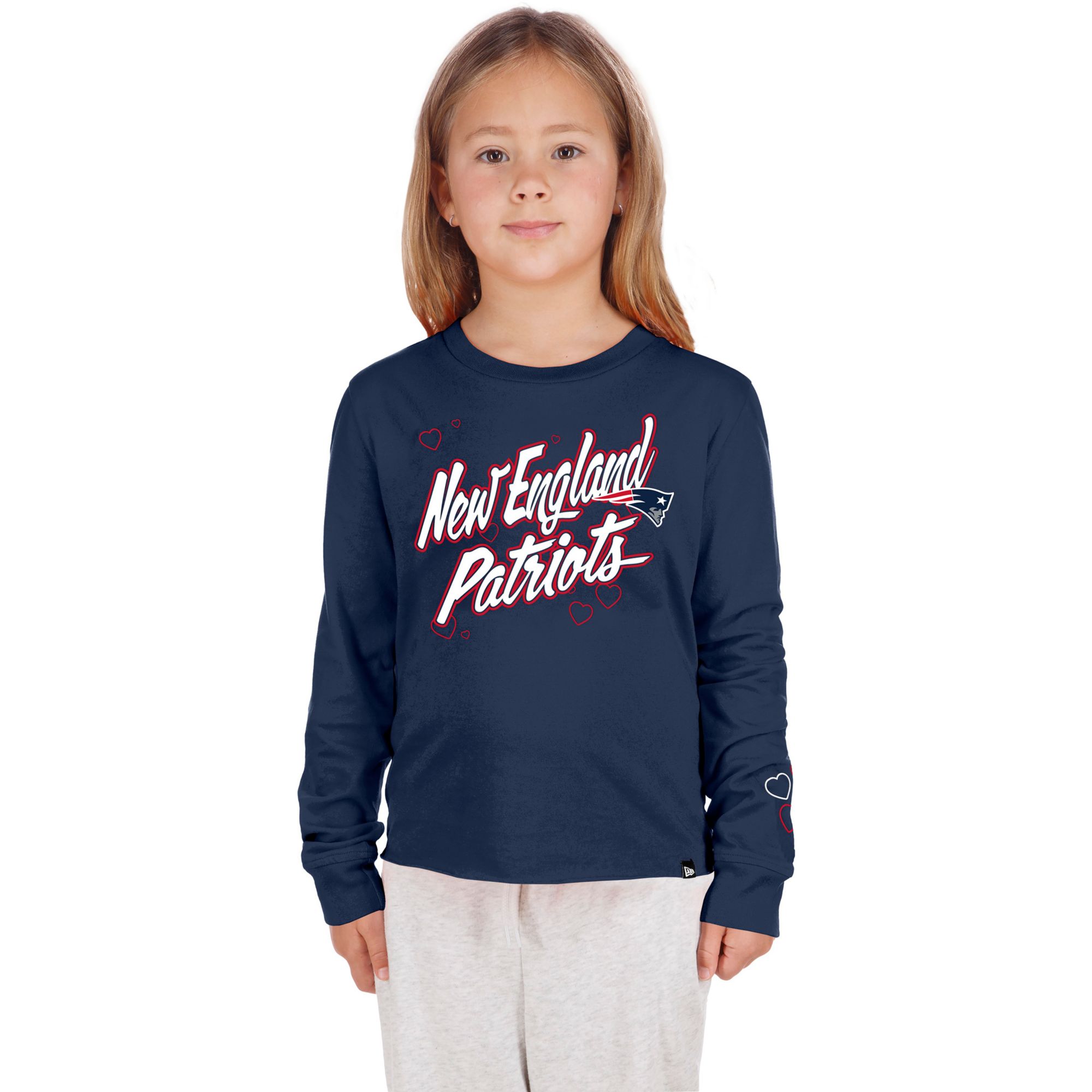 New Era Youth New England Patriots Navy Heart Long Sleeve Shirt