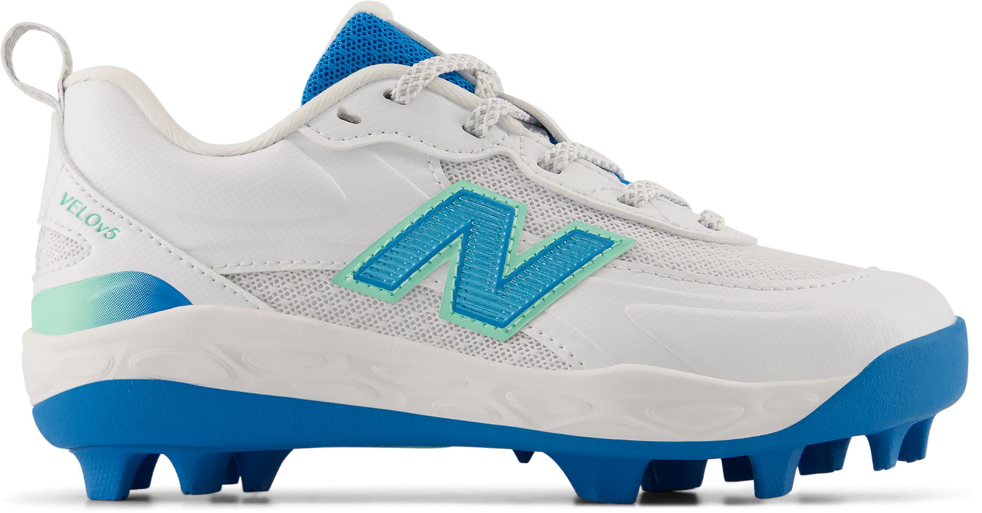 New Balance Kids' Velo V5 RM Softball Cleats, Size 2, White/Blue