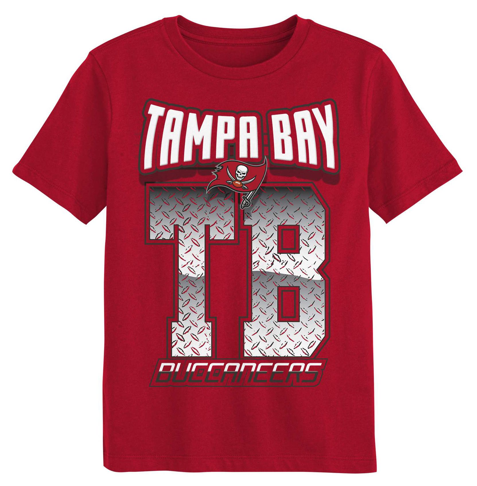 NFL Team Apparel Boys' Tampa Bay Buccaneers Red Grid Iron T-Shirt