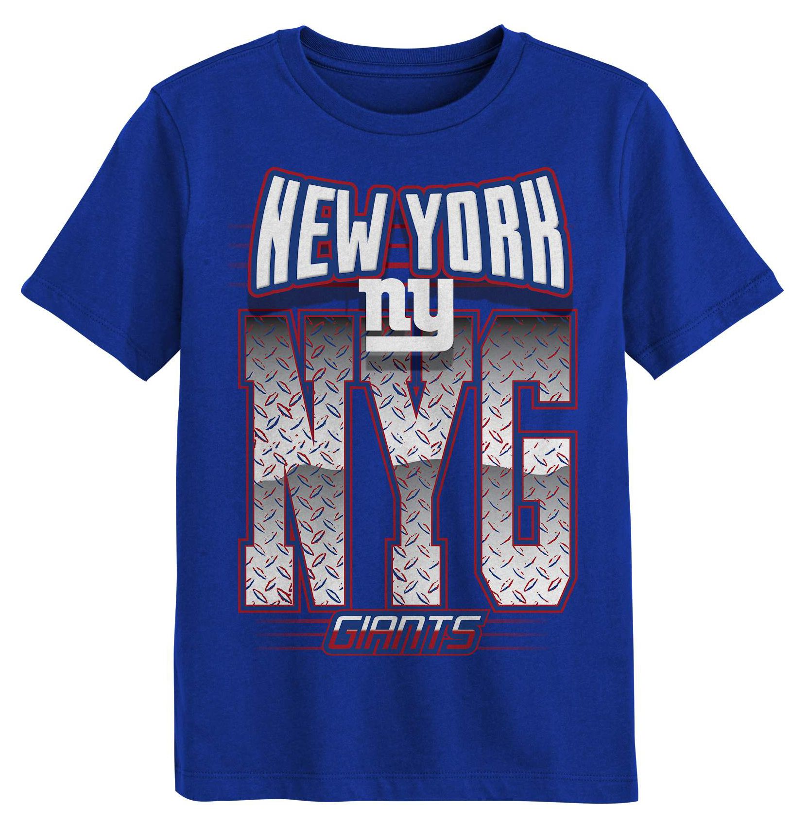 NFL Team Apparel Boys' New York Giants Blue Grid Iron T-Shirt