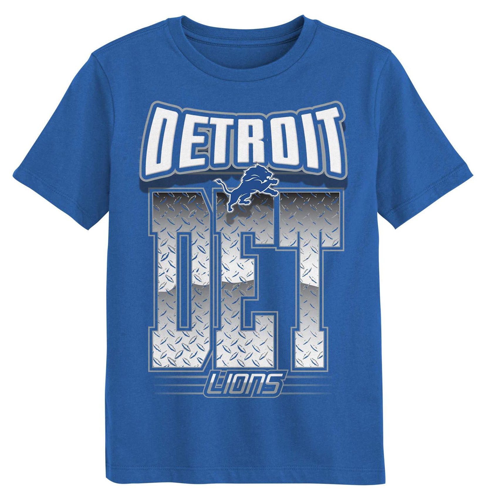 NFL Team Apparel Boys' Detroit Lions Blue Grid Iron T-Shirt
