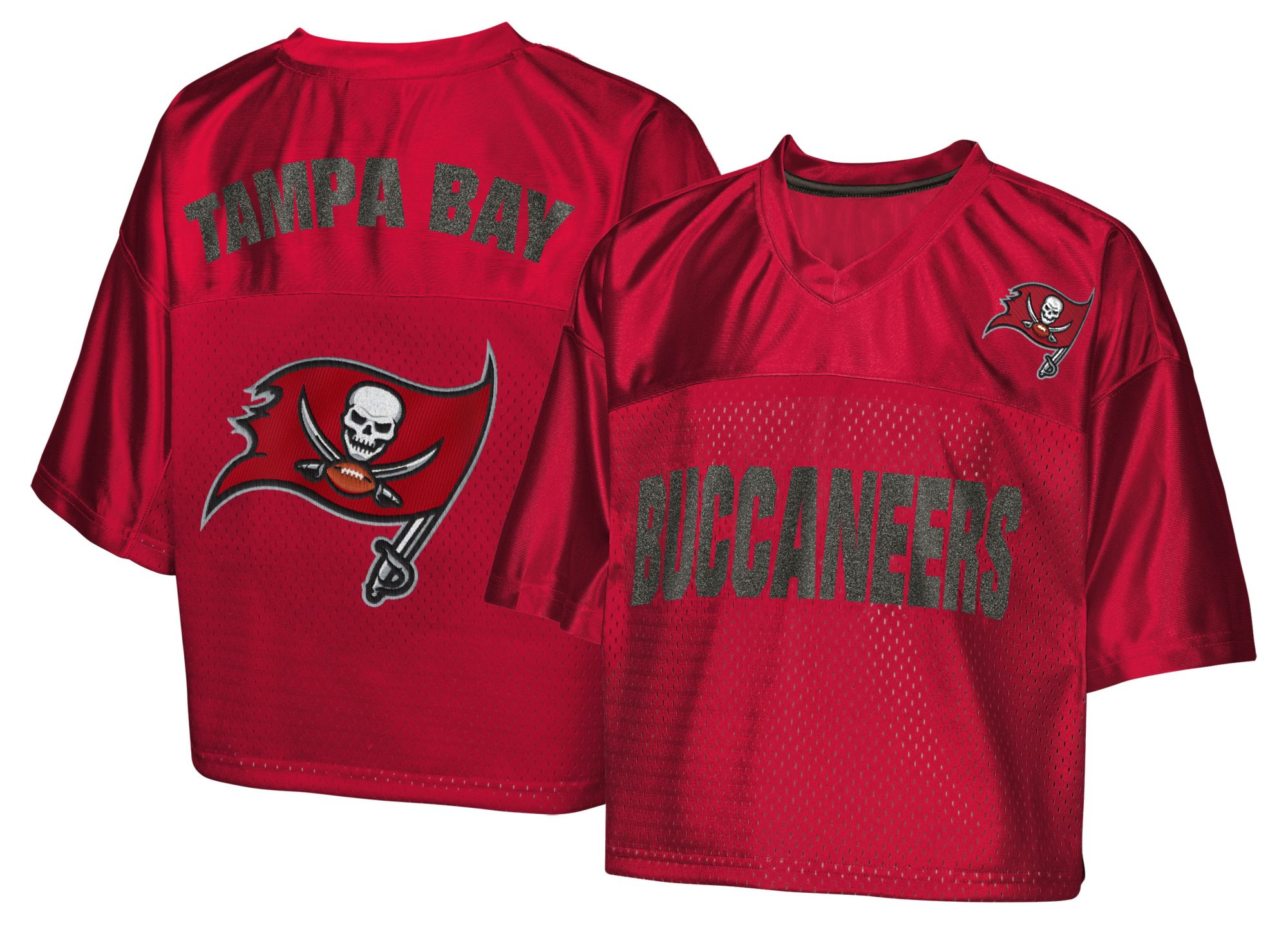 NFL Team Apparel Girls' Tampa Bay Buccaneers Red Glitter Cropped Jersey