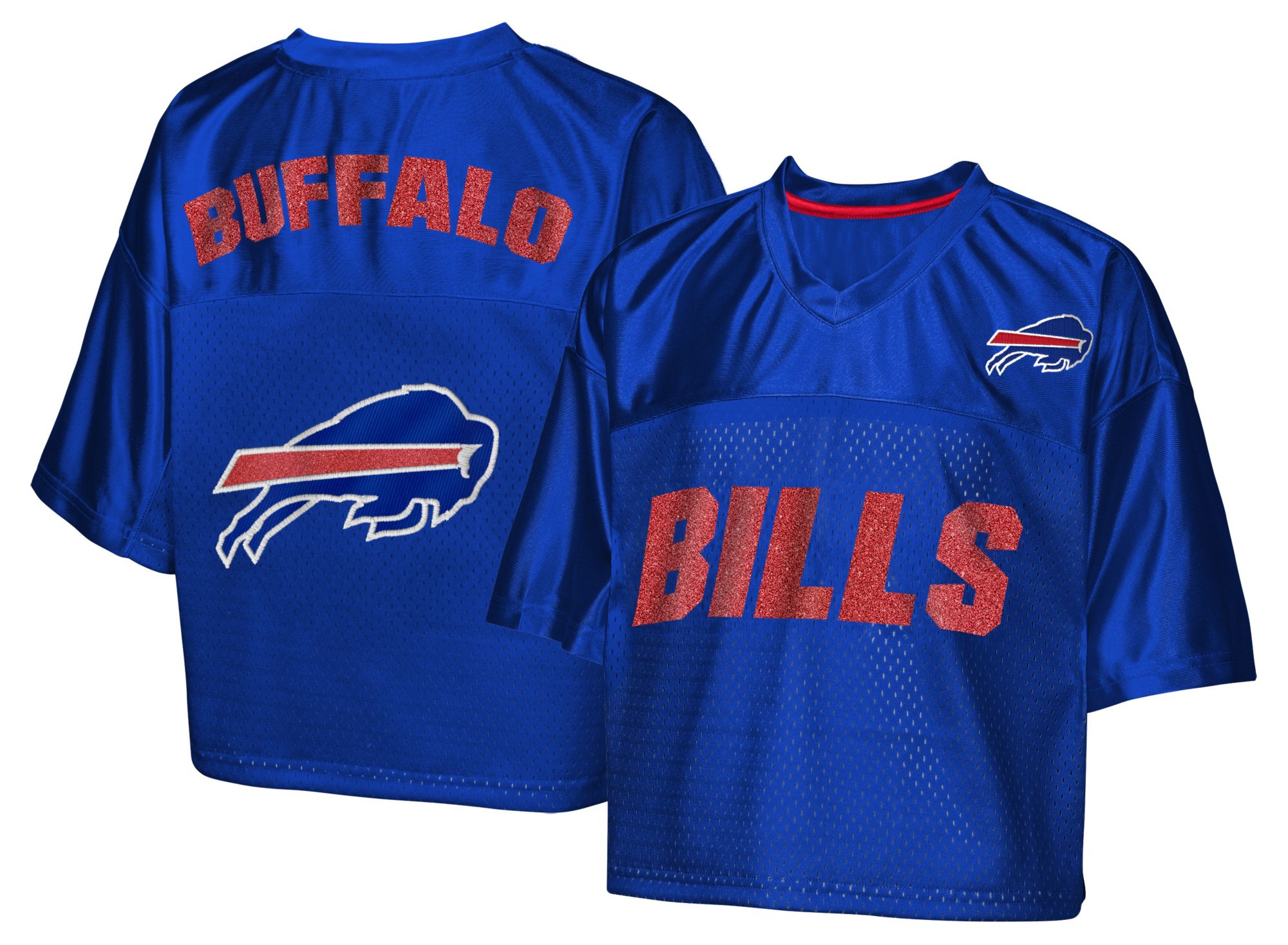 NFL Team Apparel Girls' Buffalo Bills Blue Glitter Cropped Jersey