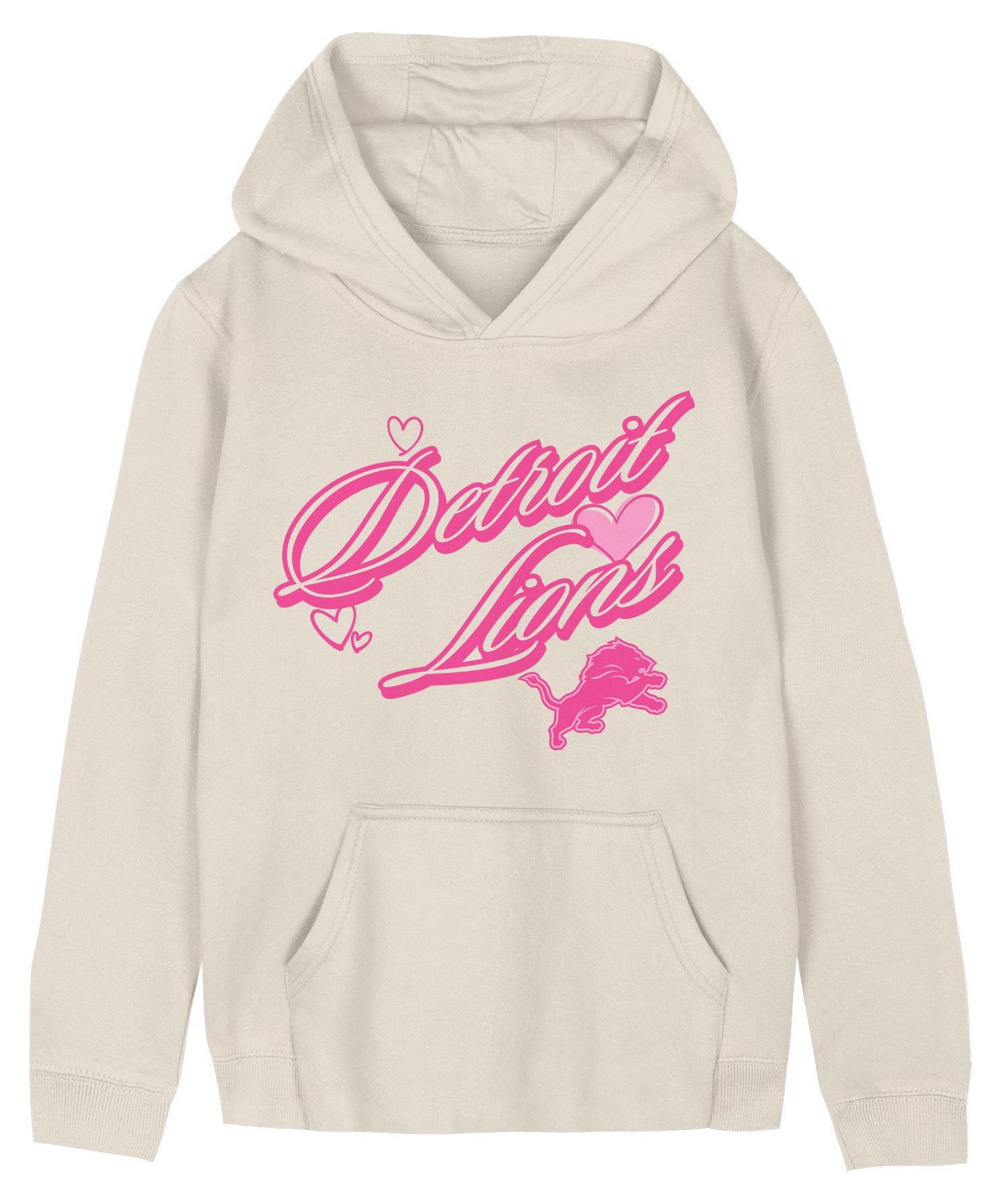 NFL Team Apparel Girls' Detroit Lions Natural Team Love Hoodie
