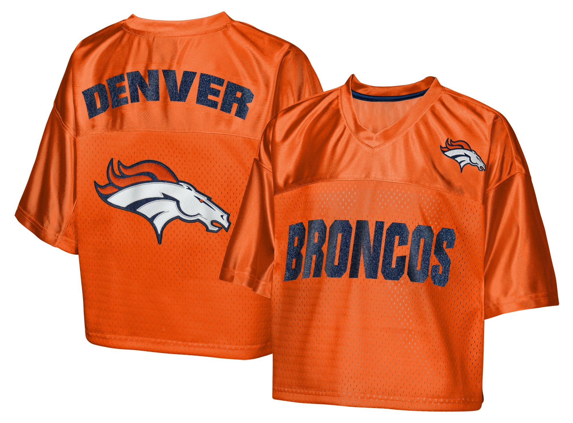 NFL Team Apparel Girls' Denver Broncos Orange Glitter Cropped Jersey