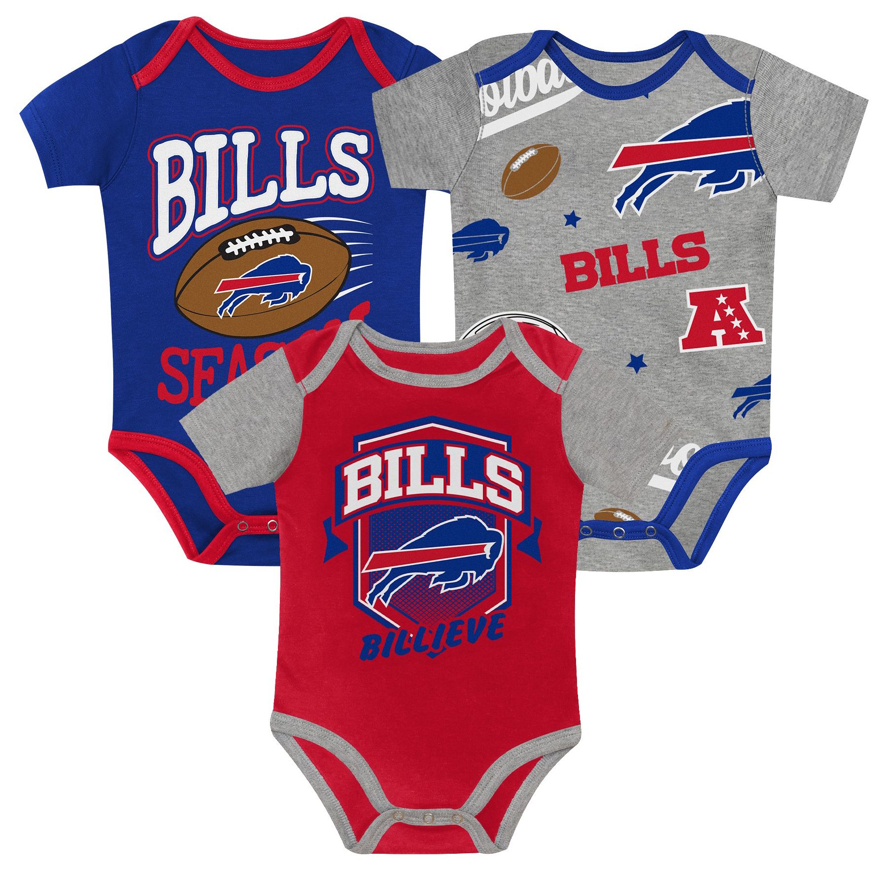 NFL Team Apparel Newborn Buffalo Bills 1st Round Pick 3-Pack Creeper Set