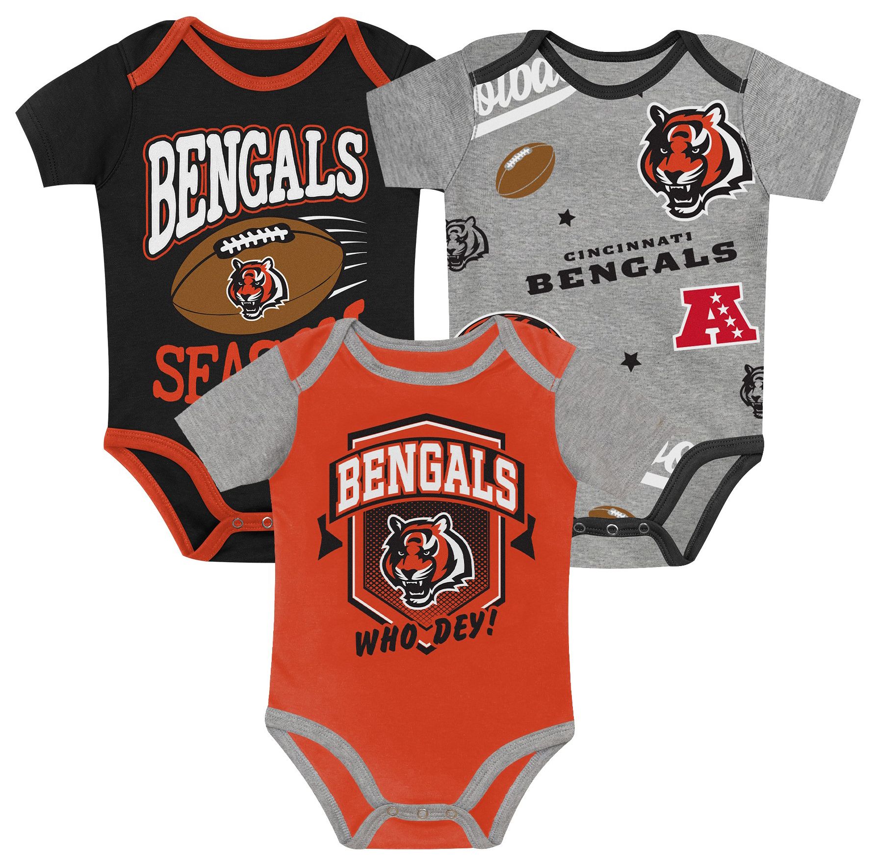 NFL Team Apparel Newborn Cincinnati Bengals 1st Round Pick 3-Pack Creeper Set