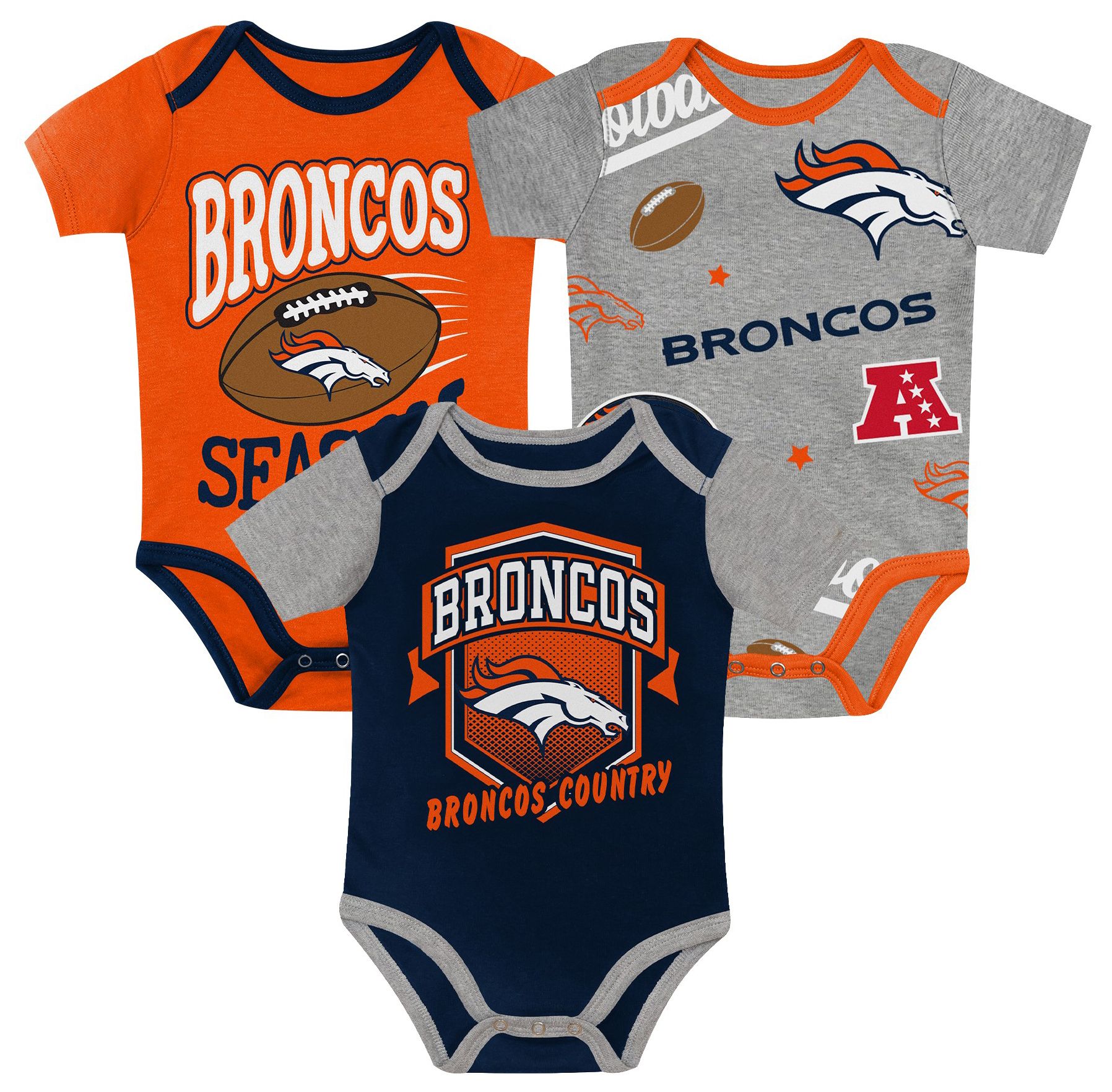 NFL Team Apparel Newborn Denver Broncos 1st Round Pick 3-Pack Creeper Set