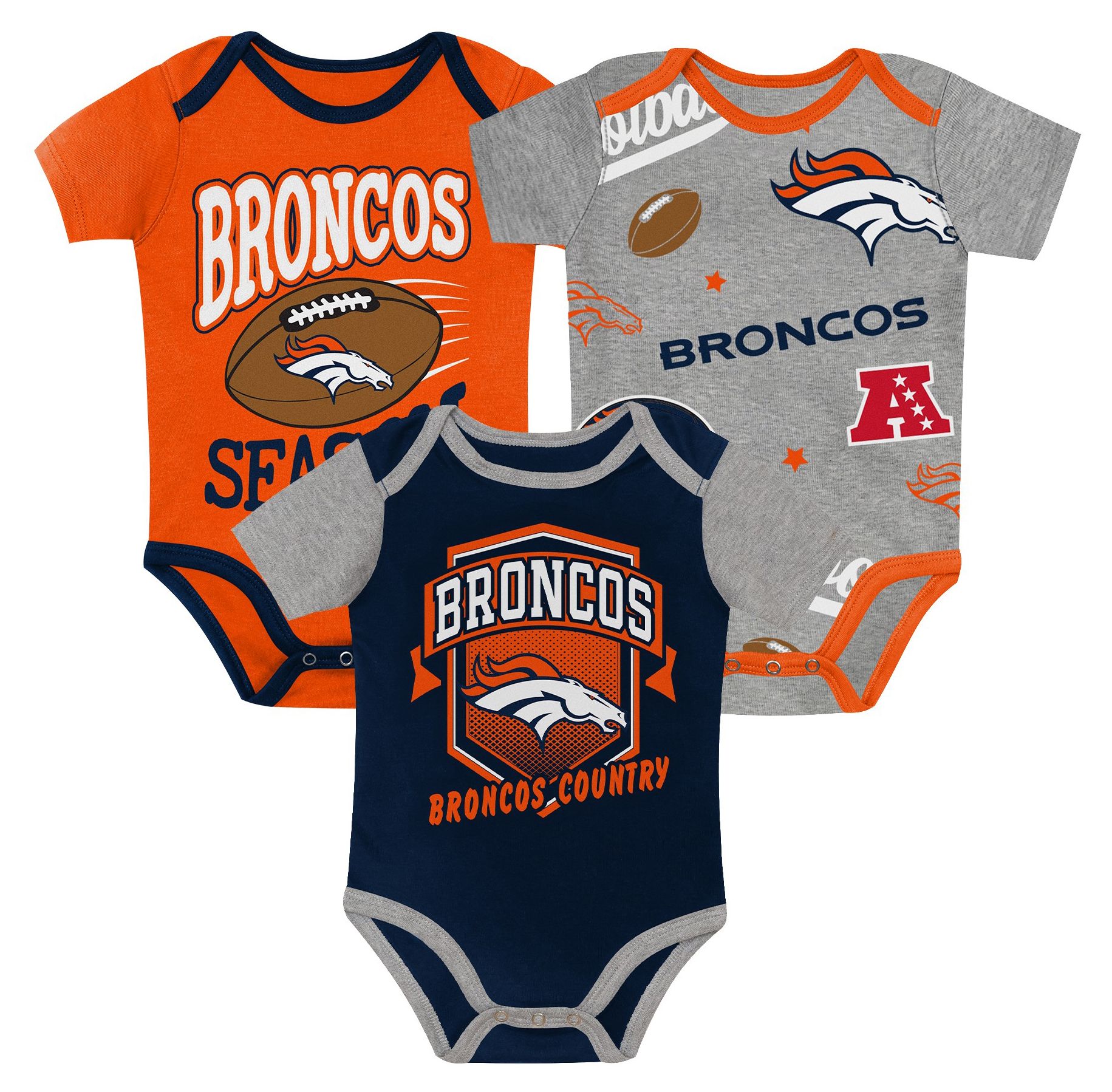 NFL Team Apparel Infant Denver Broncos 1st Round Pick 3-Pack Creeper Set