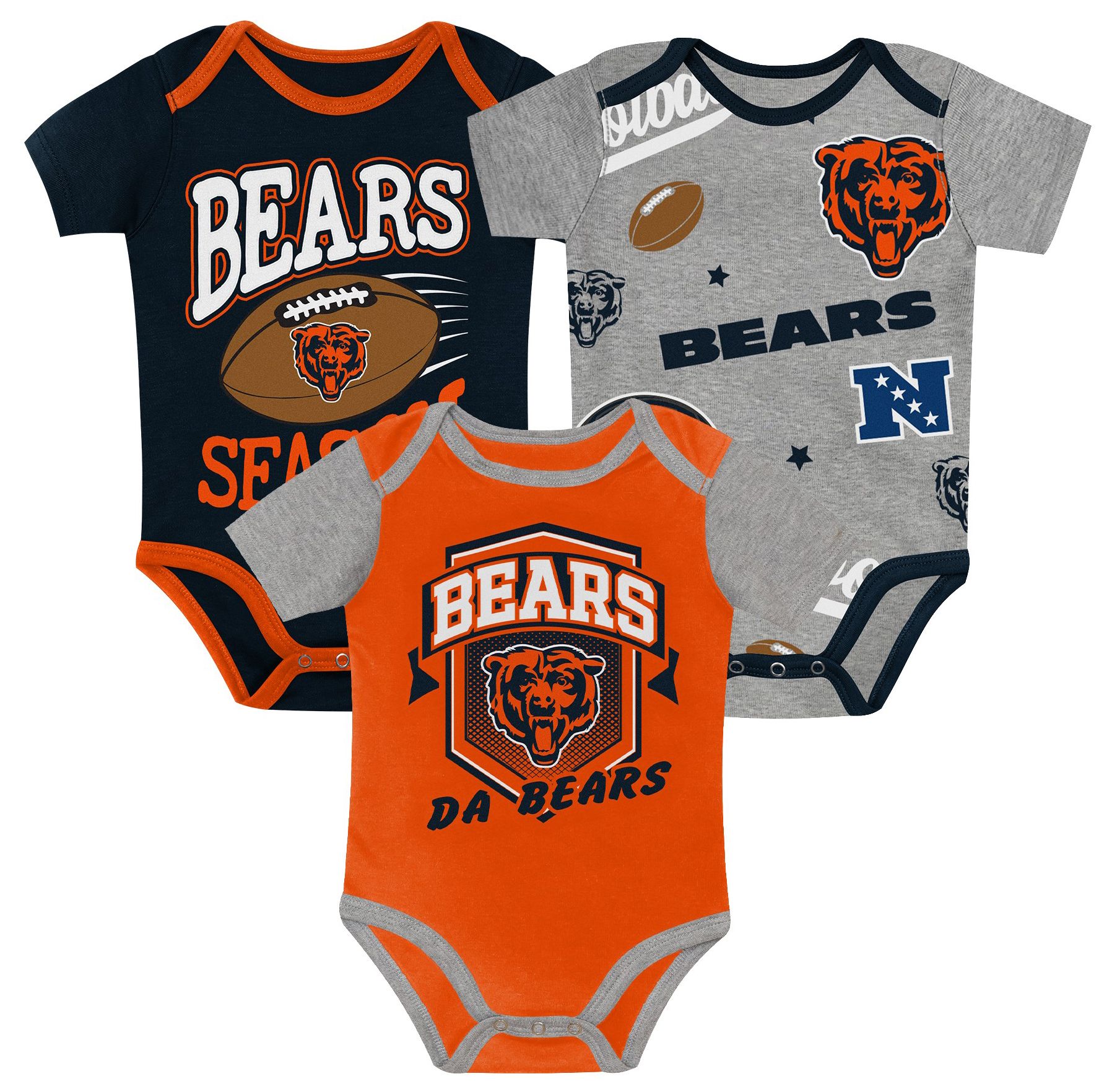 NFL Team Apparel Newborn Chicago Bears 1st Round Pick 3-Pack Creeper Set