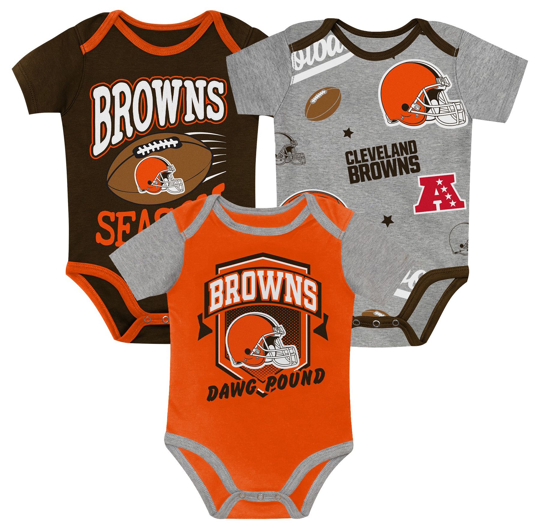 NFL Team Apparel Newborn Cleveland Browns 1st Round Pick 3-Pack Creeper Set
