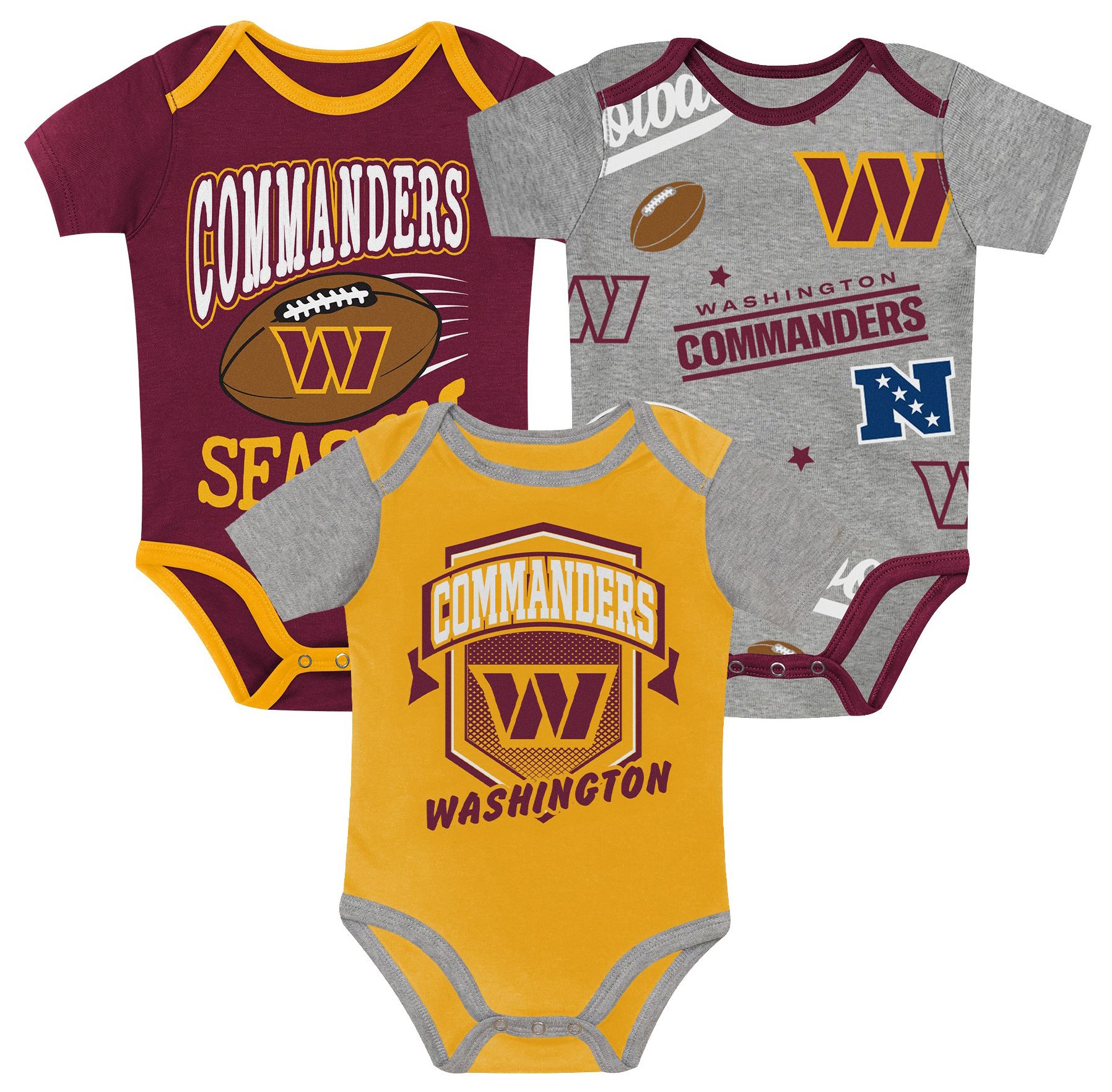 NFL Team Apparel Newborn Washington Commanders 1st Round Pick 3-Pack Creeper Set