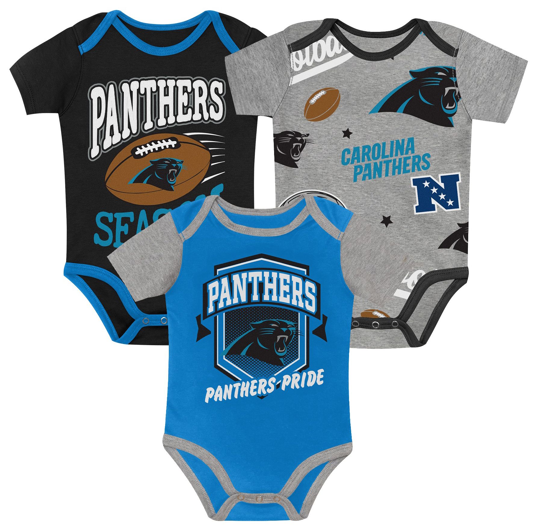 NFL Team Apparel Newborn Carolina Panthers 1st Round Pick 3-Pack Creeper Set