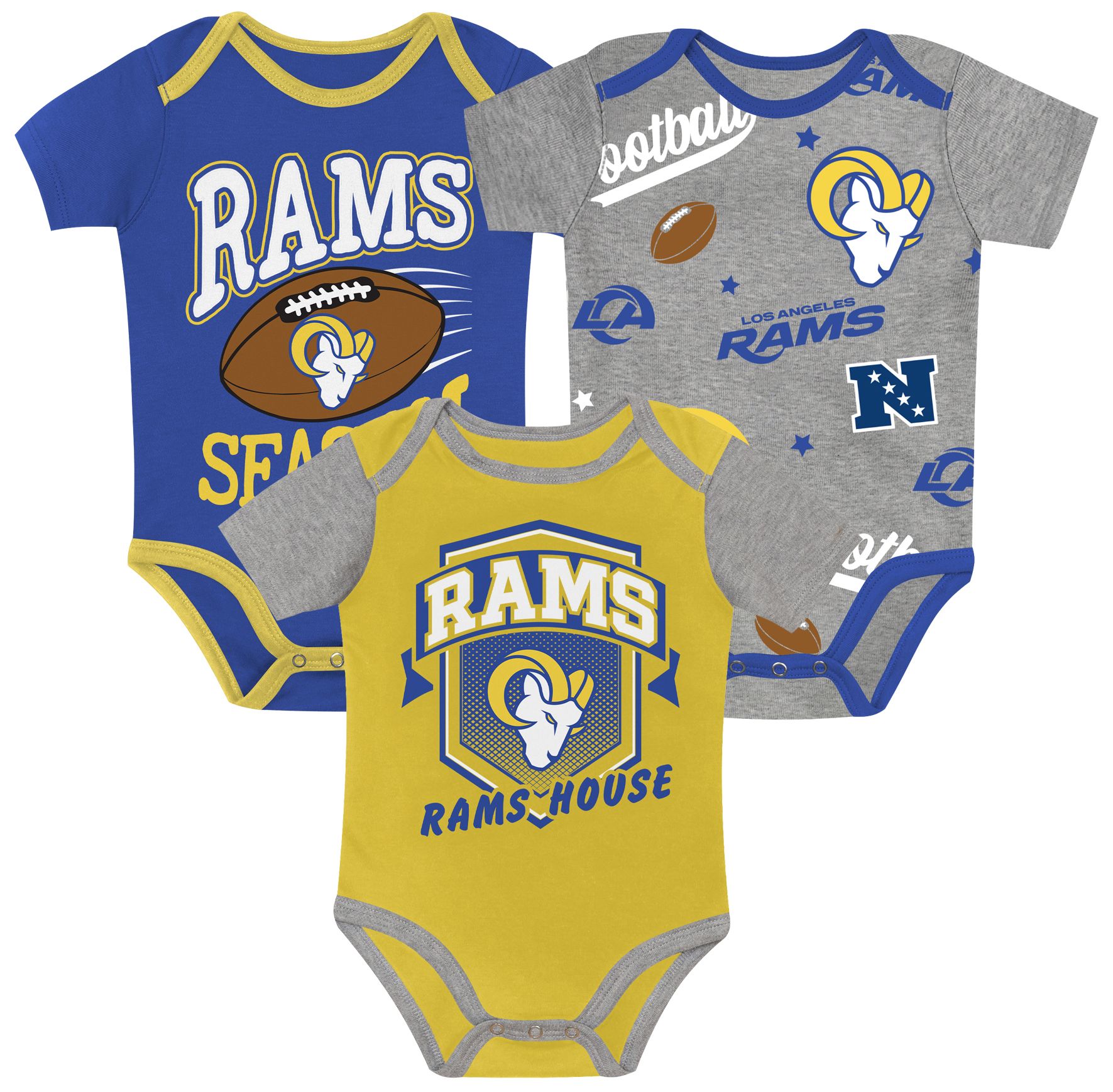 NFL Team Apparel Newborn Los Angeles Rams 1st Round Pick 3-Pack Creeper Set