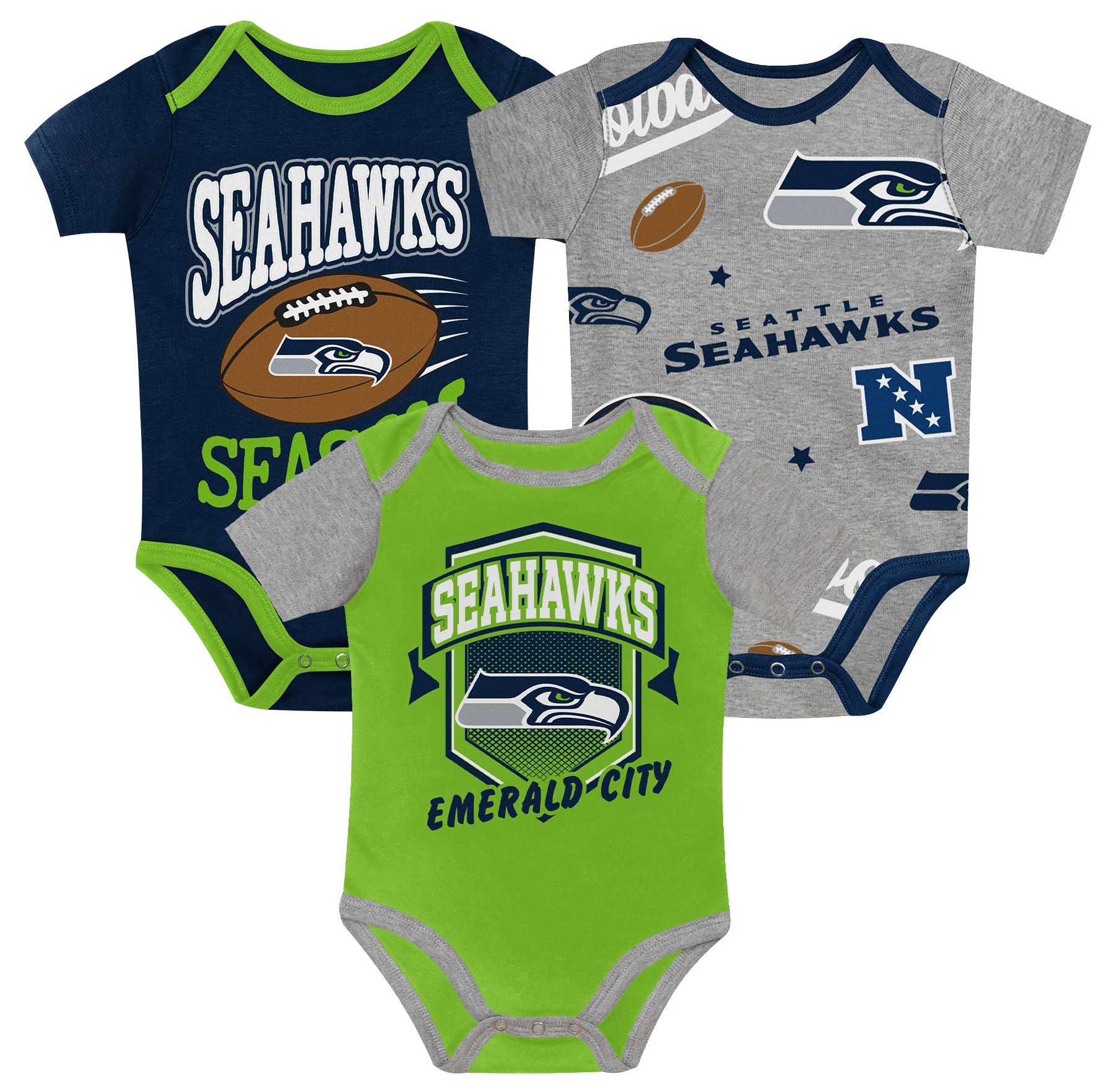NFL Team Apparel Newborn Seattle Seahawks 1st Round Pick 3-Pack Creeper Set