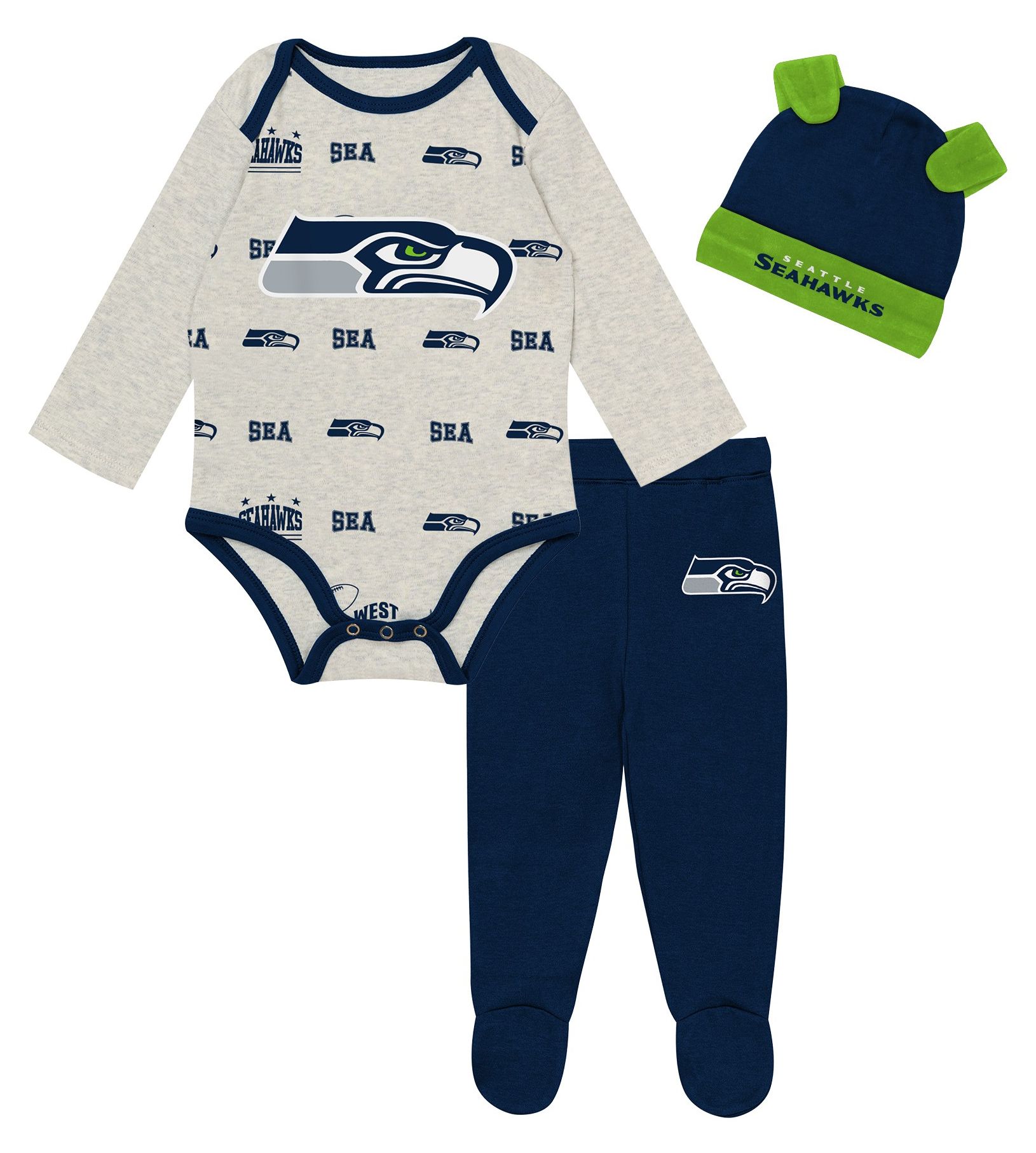 NFL Team Apparel Newborn Seattle Seahawks Huddle 3-Piece Set