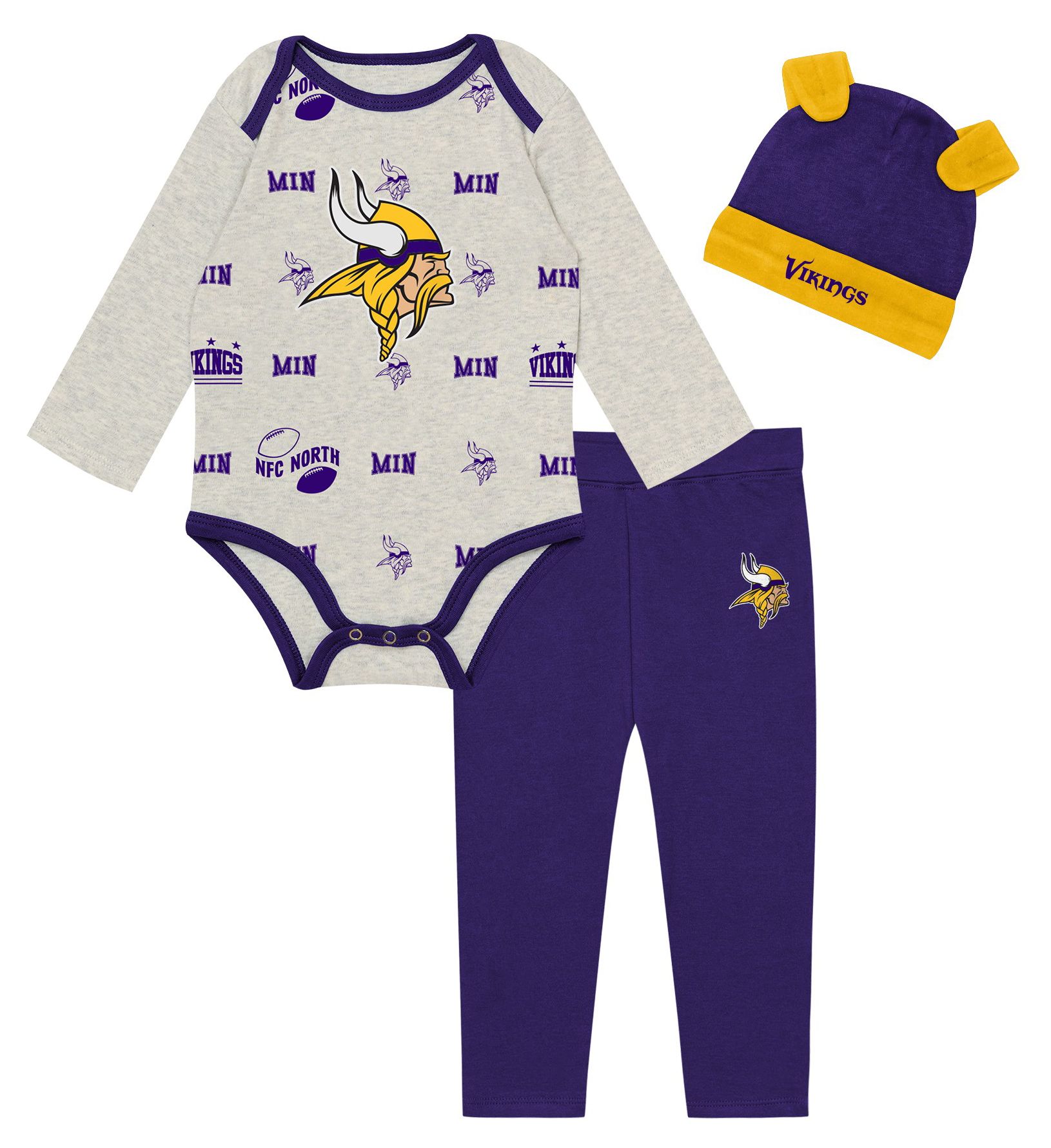 NFL Team Apparel Infant Minnesota Vikings Huddle 3-Piece Set