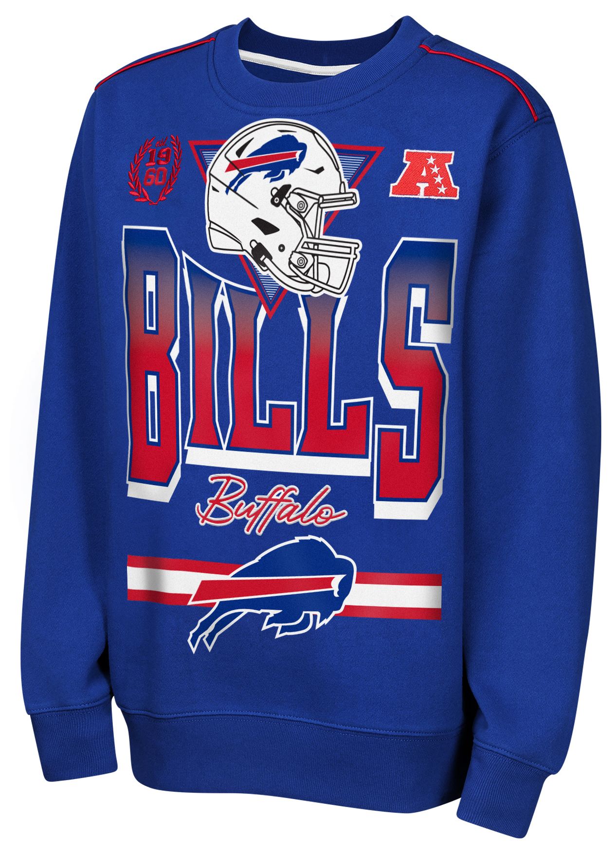 NFL Team Apparel Youth Buffalo Bills Royal Run &amp; Gun Crewneck Sweatshirt