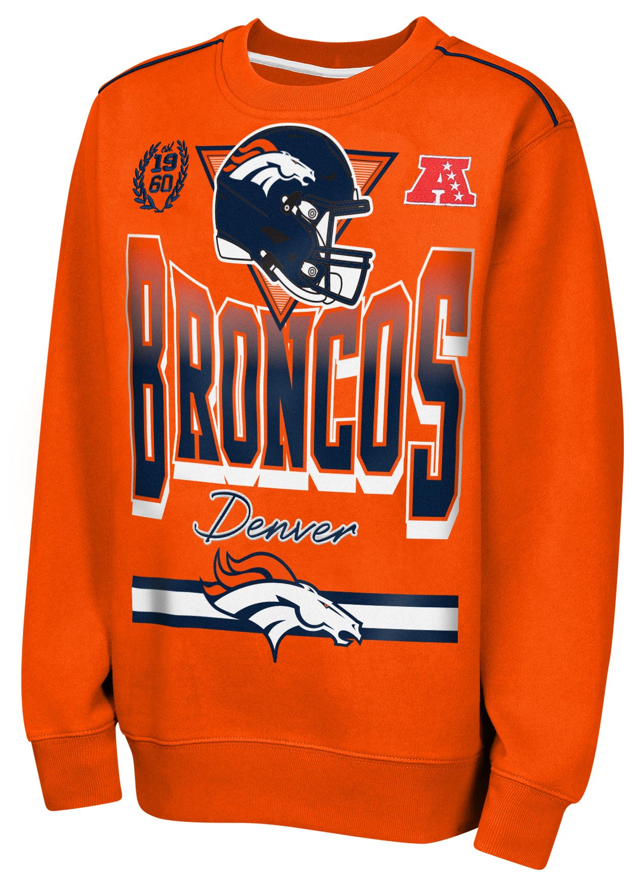 NFL Team Apparel Youth Denver Broncos Orange Run &amp; Gun Crewneck Sweatshirt