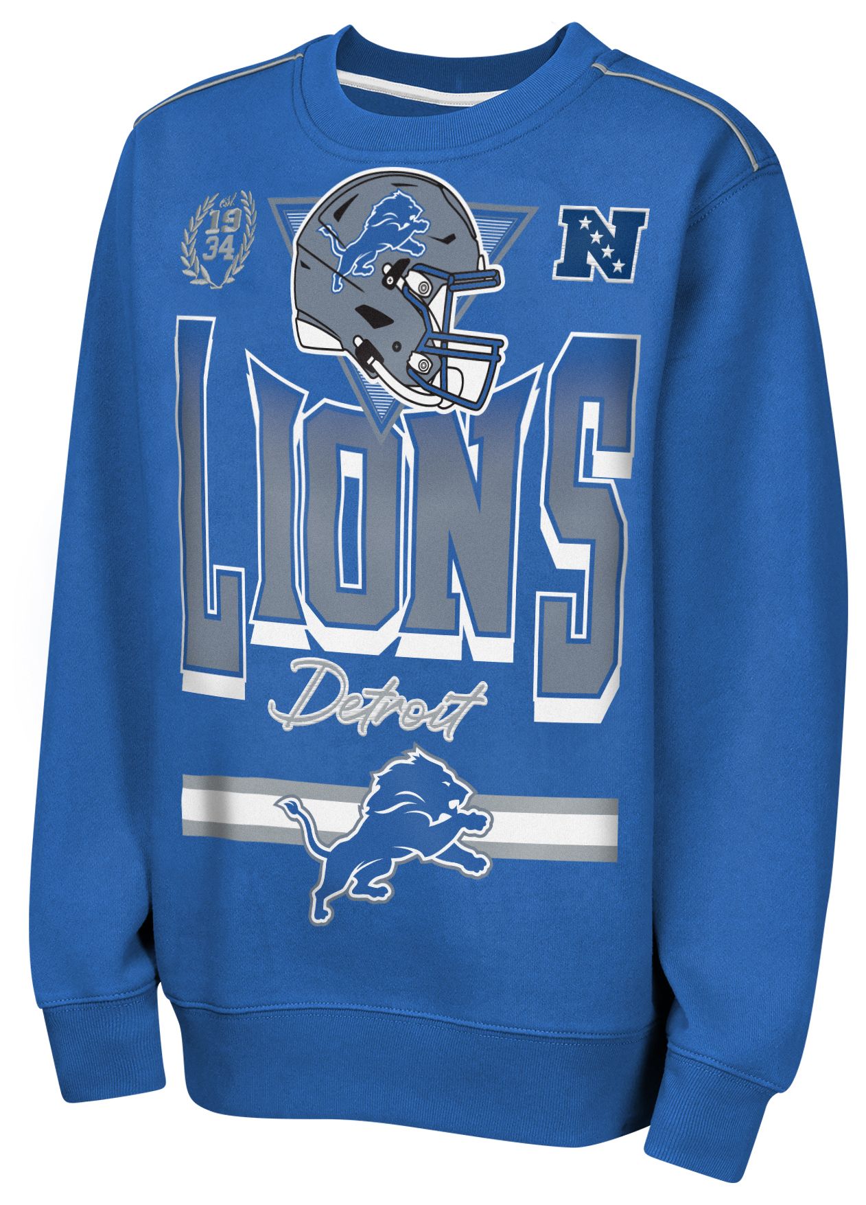 NFL Team Apparel Youth Detroit Lions Blue Run &amp; Gun Crewneck Sweatshirt