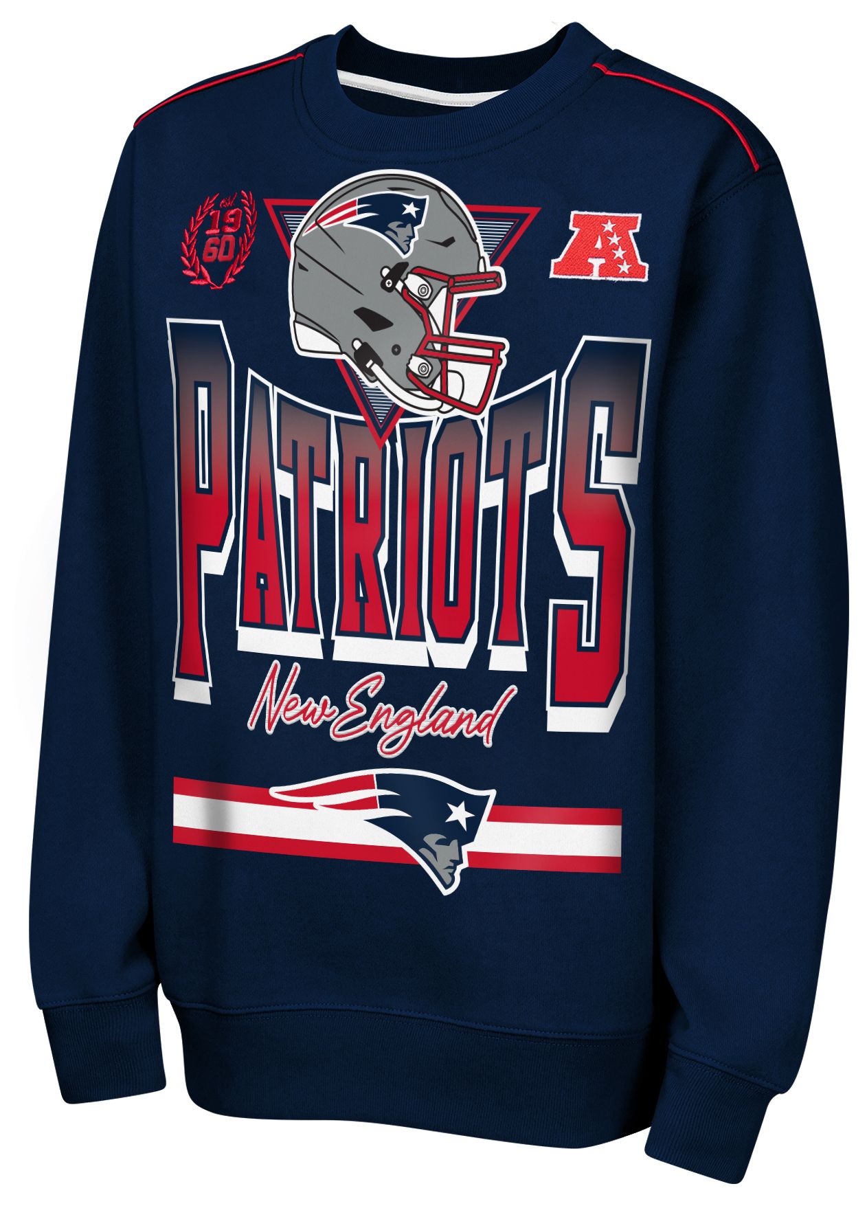 NFL Team Apparel Youth New England Patriots Navy Run &amp; Gun Crewneck Sweatshirt