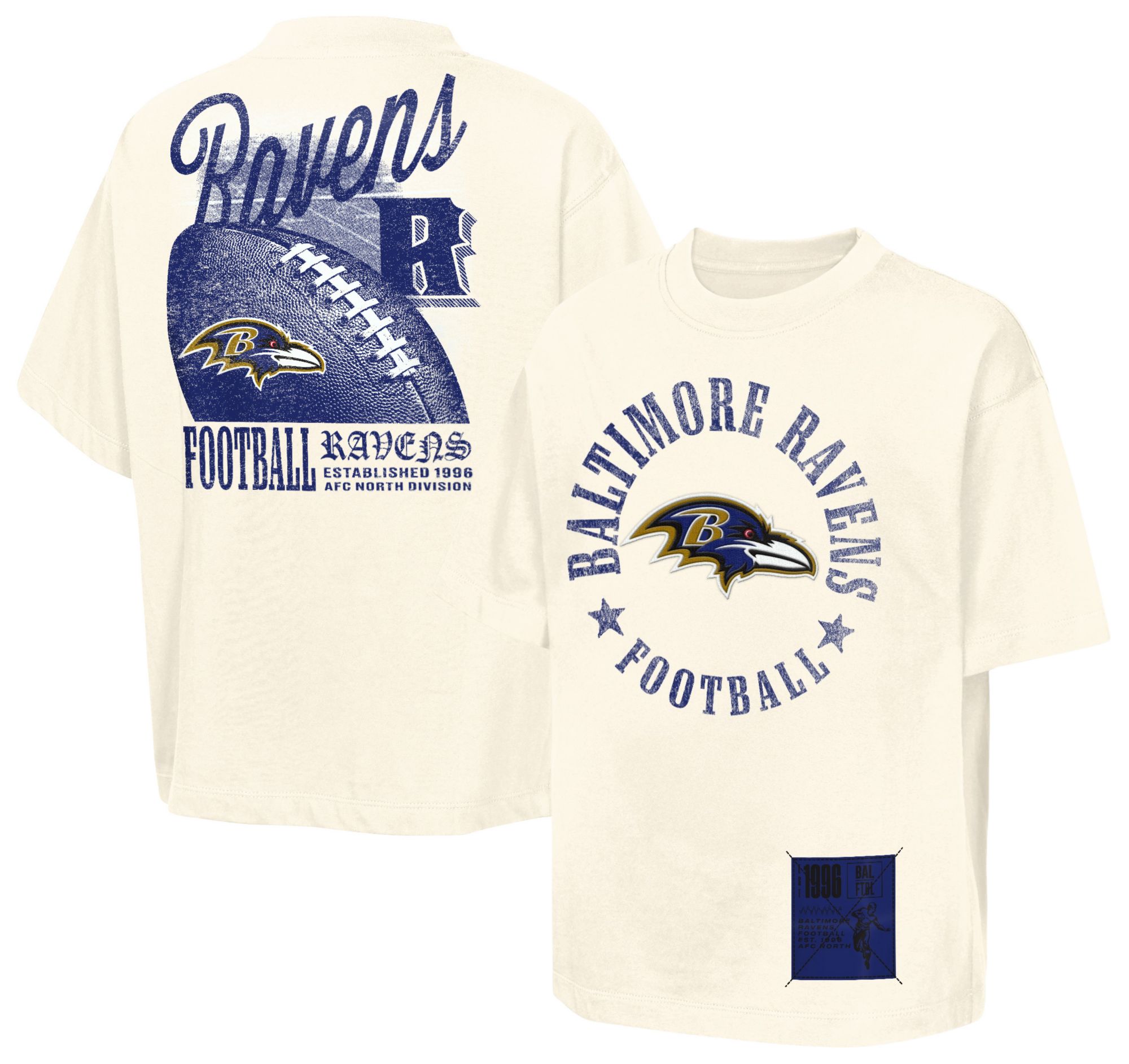 NFL Team Apparel Youth Baltimore Ravens Cream Defense T-Shirt