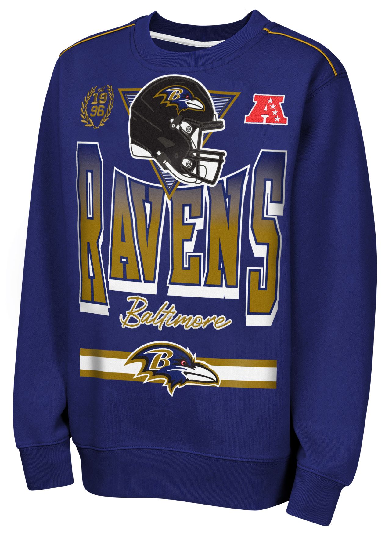 NFL Team Apparel Youth Baltimore Ravens Purple Run &amp; Gun Crewneck Sweatshirt