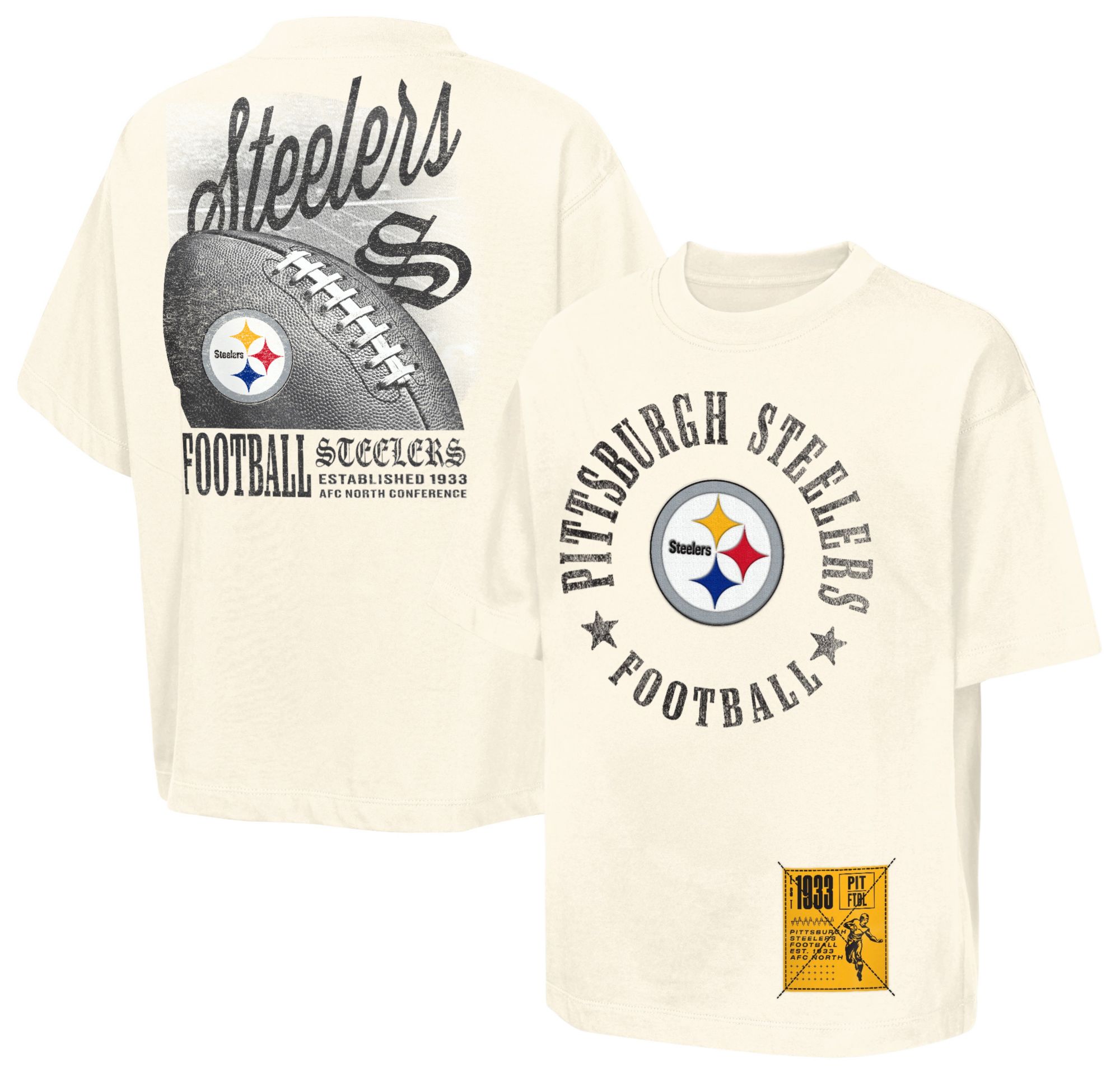 NFL Team Apparel Youth Pittsburgh Steelers Cream Defense T-Shirt