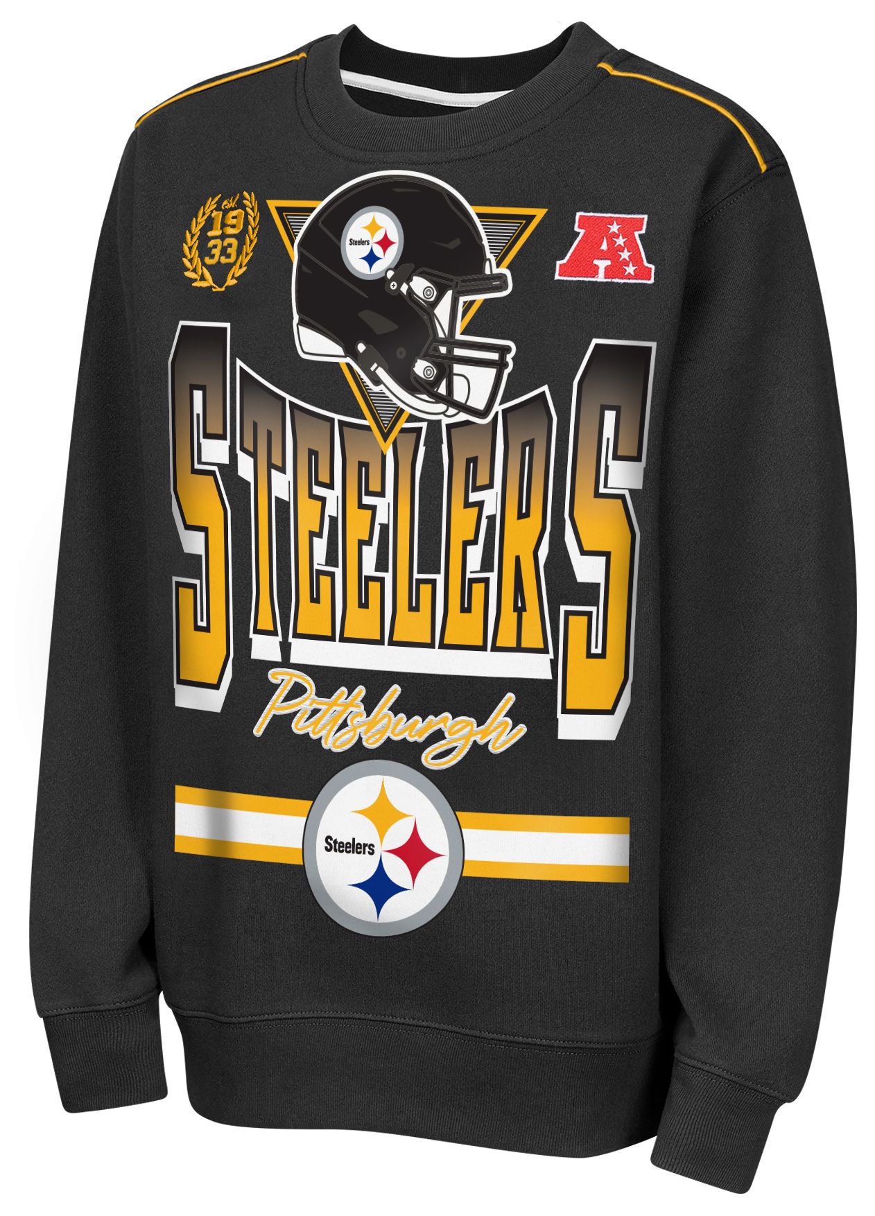 NFL Team Apparel Youth Pittsburgh Steelers Black Run &amp; Gun Crewneck Sweatshirt
