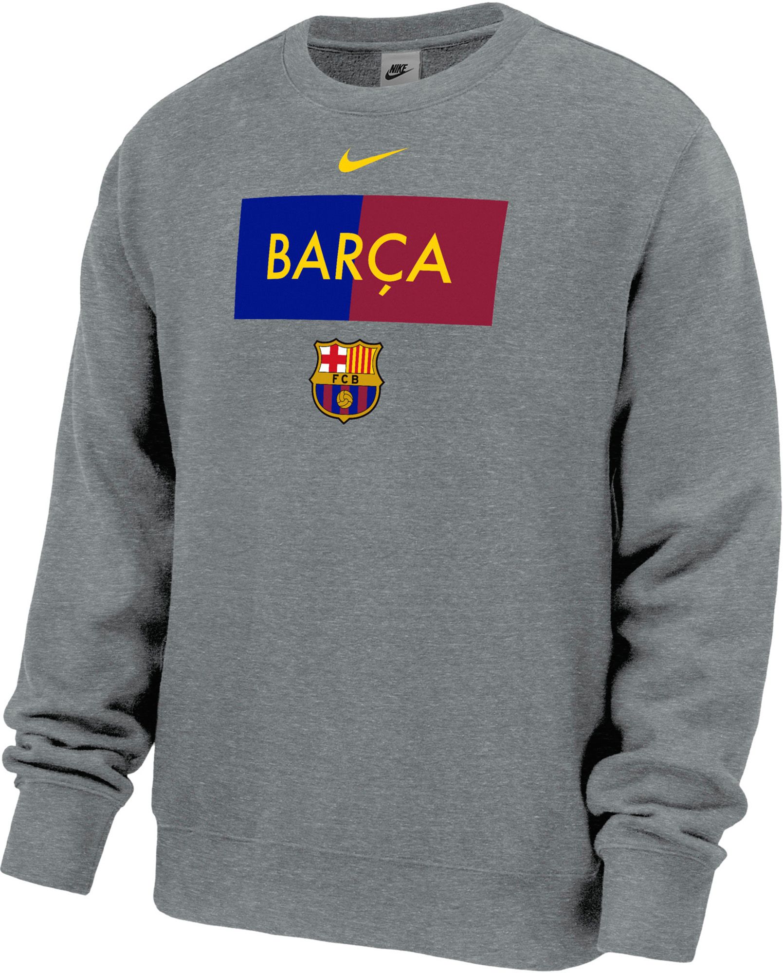 Nike Adult FC Barcelona Gray Club Fleece Crewneck Sweatshirt