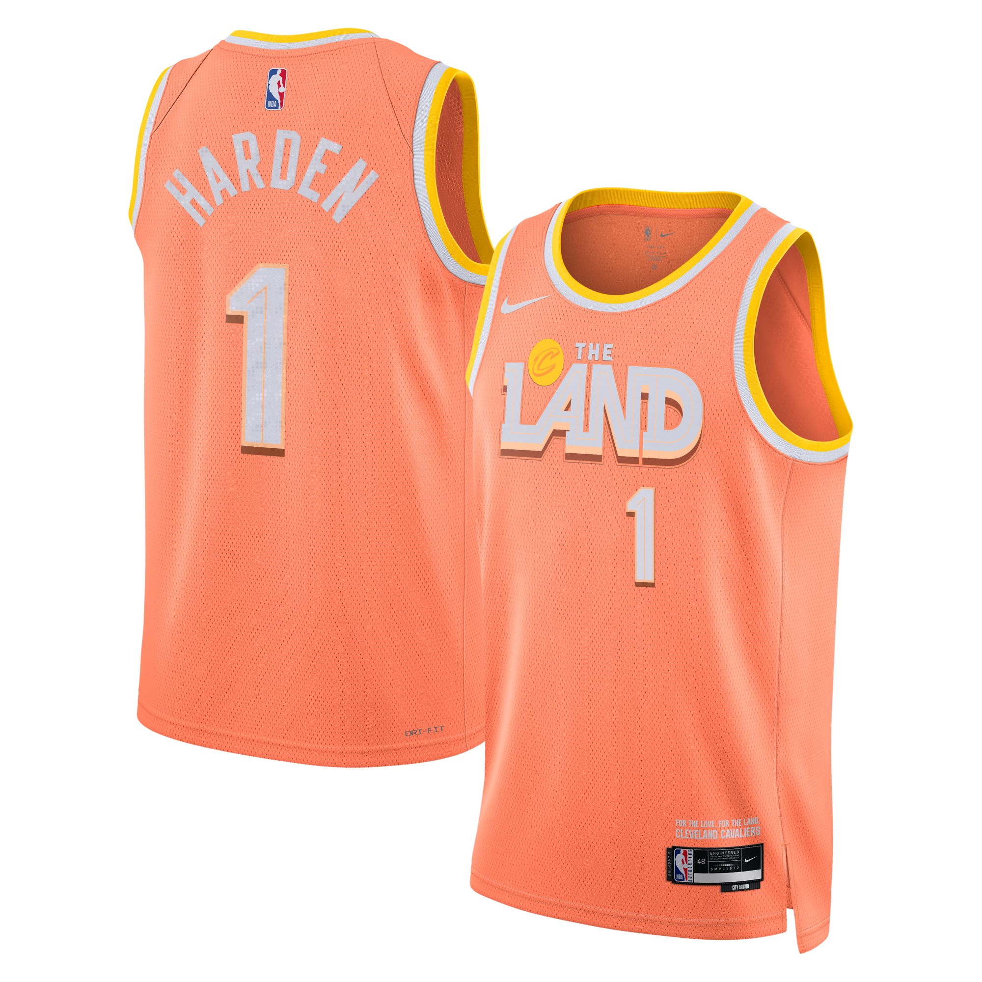 Nike Adult 2025-26 City Edition James Harden #1 Cleveland Cavaliers Orange Swingman Jersey