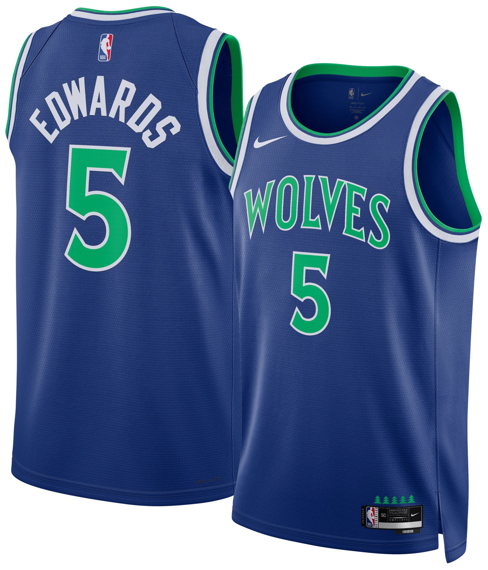 Nike Adult Minnesota Timberwolves Anthony Edwards #5 Blue Icon Swingman Jersey, Men's