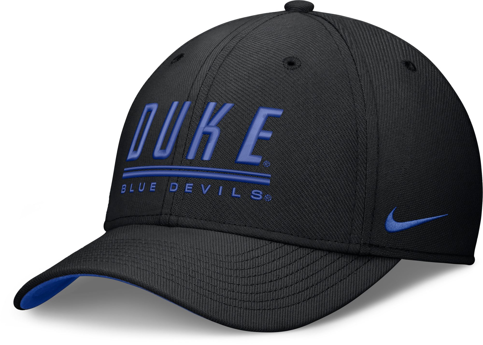 Nike Adult Duke Blue Devils Black Rise Swooshflex Dri-Fit Game Day Structured Hat