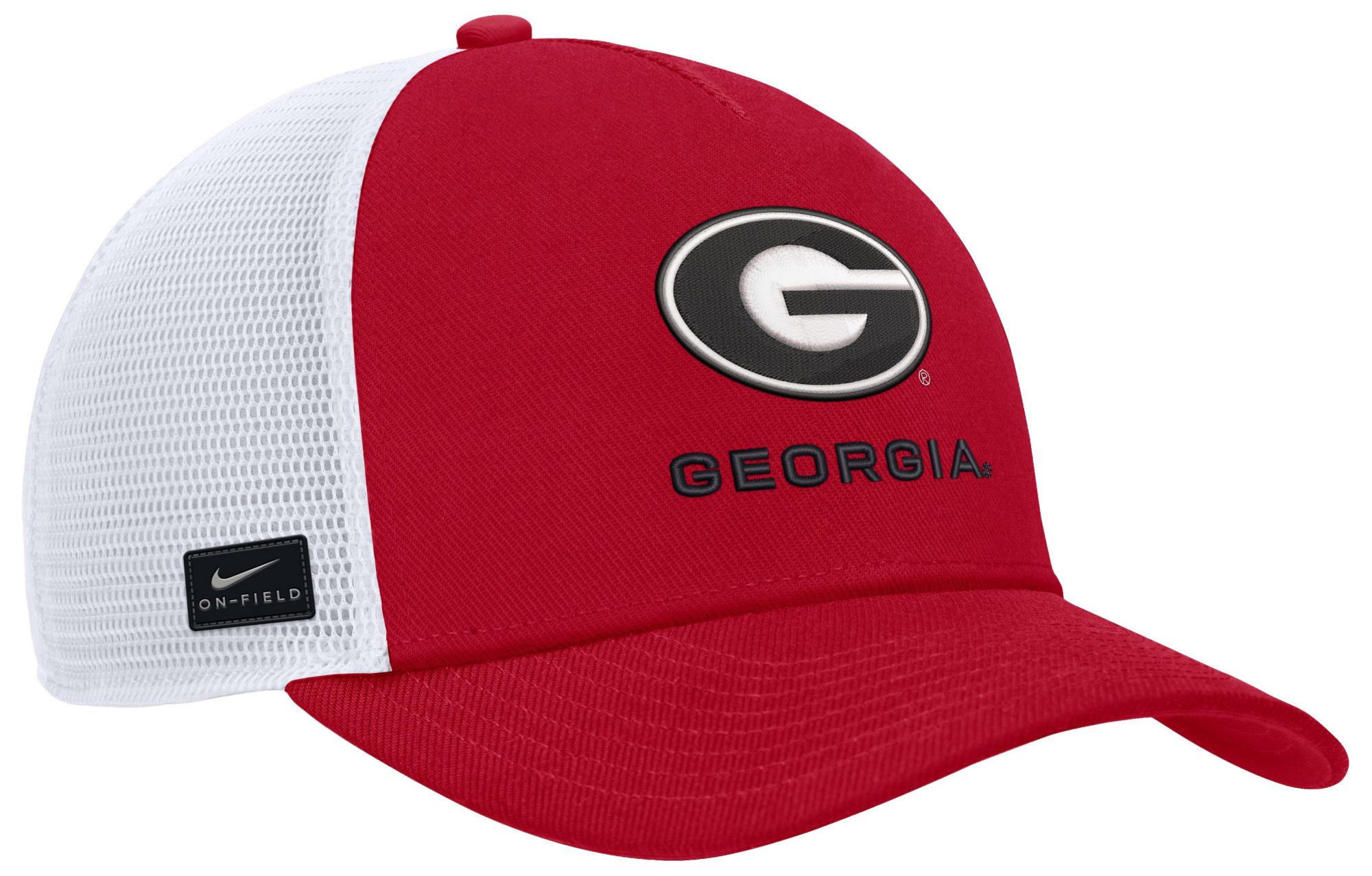 Nike Adult Georgia Bulldogs Red and White Rise Game Day 5 Panel Structured Trucker Hat