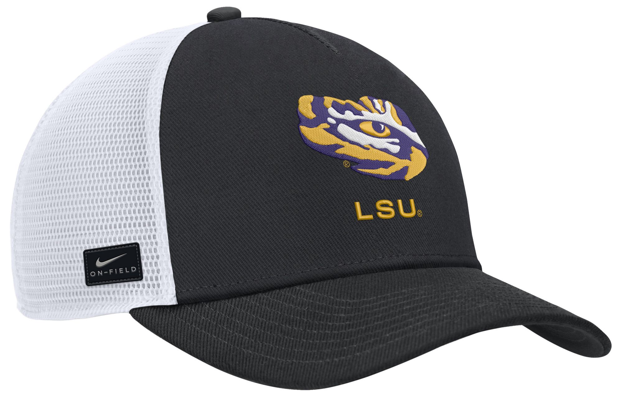 Nike Adult LSU Tigers Black and White Rise Game Day 5 Panel Structured Trucker Hat