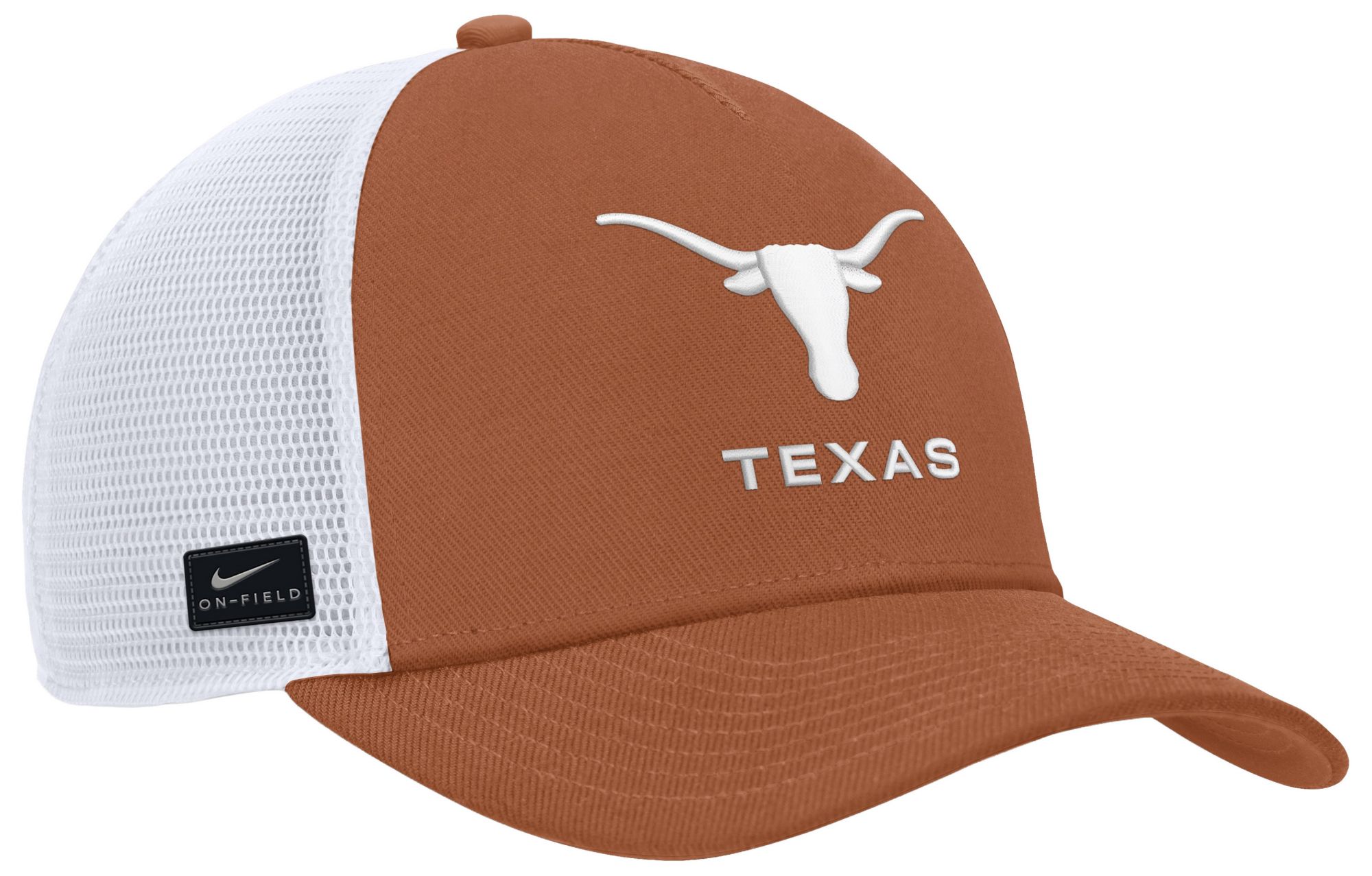 Nike Adult Texas Longhorns Orange and White Rise Game Day 5 Panel Structured Trucker Hat