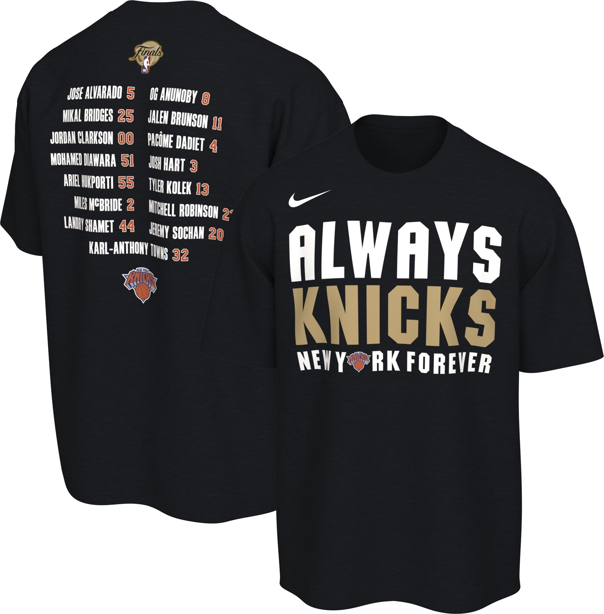 Nike Adult 2026 NBA Champions New York Knicks Roster T-Shirt