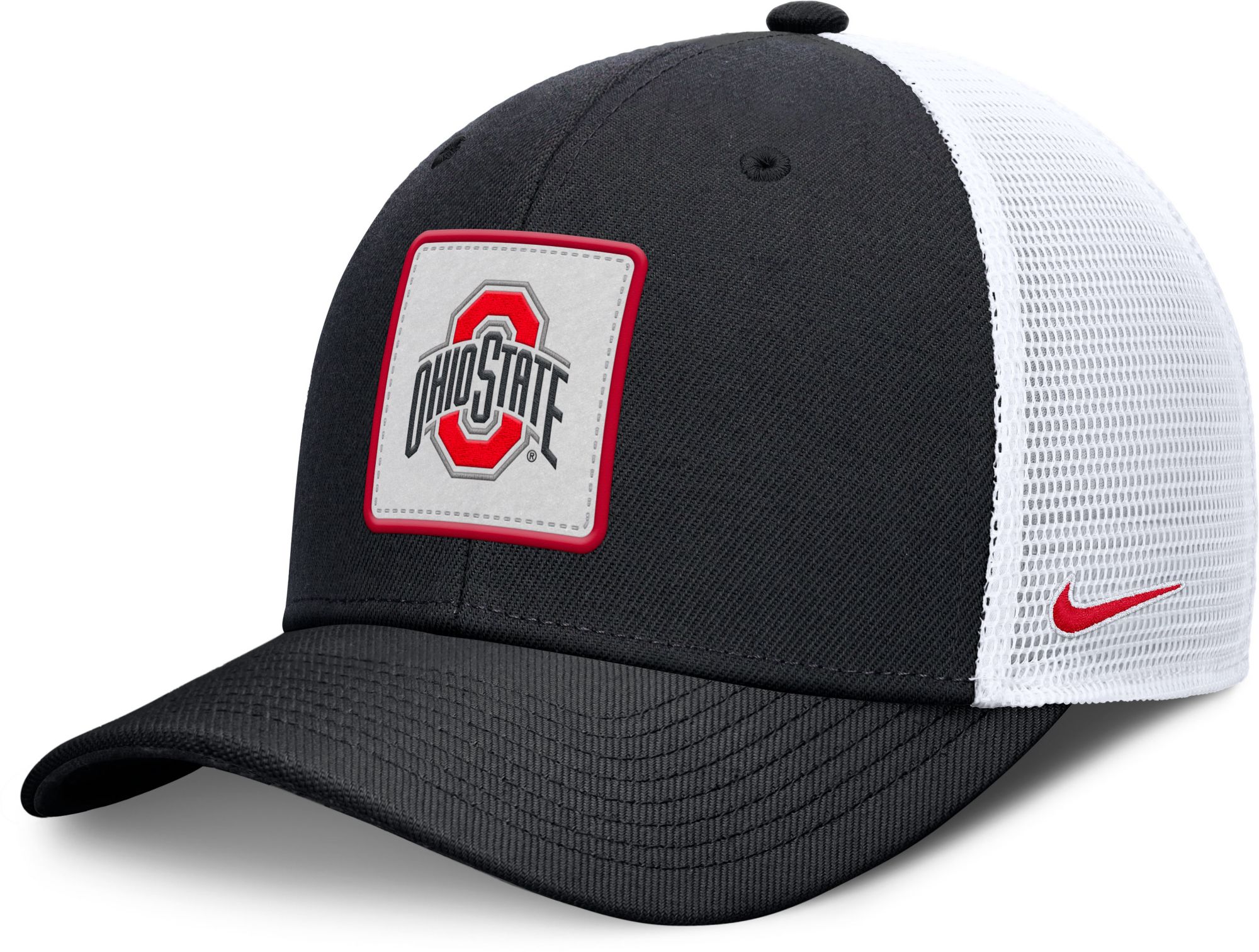Nike Adult Ohio State Buckeyes Black Patch Structured Rise Trucker Hat