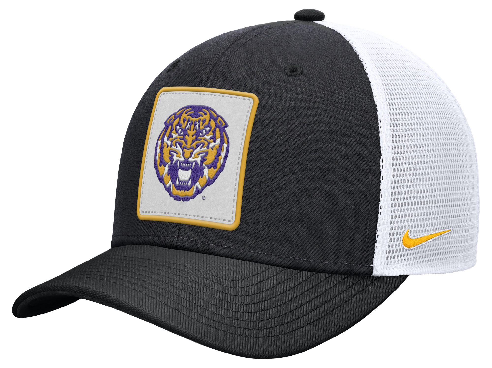 Nike Adult LSU Tigers Black Patch Structured Rise Trucker Hat
