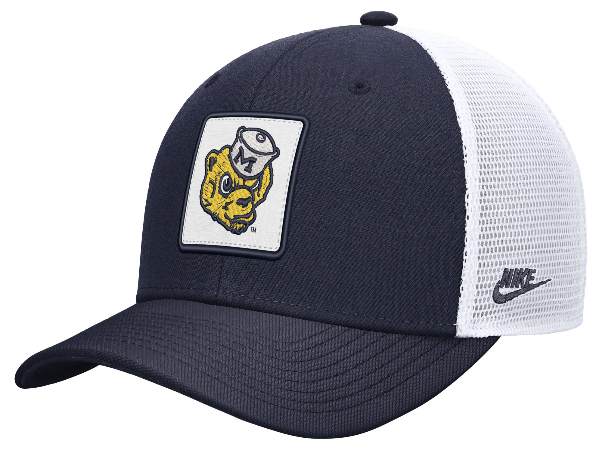 Nike Adult Michigan Wolverines College Navy Patch Structured Rise Trucker Hat
