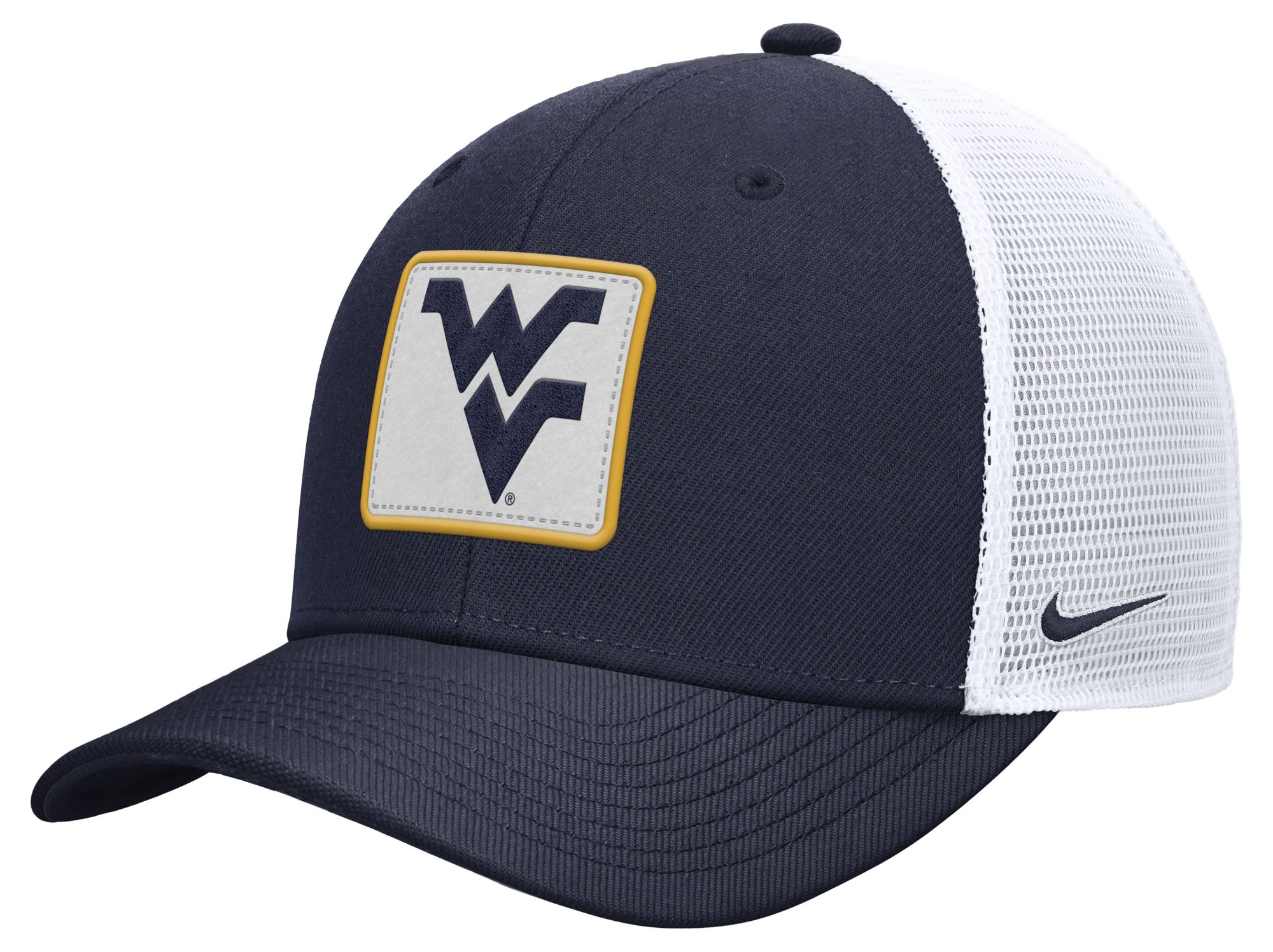 Nike Adult West Virginia Mountaineers College Navy Patch Structured Rise Trucker Hat