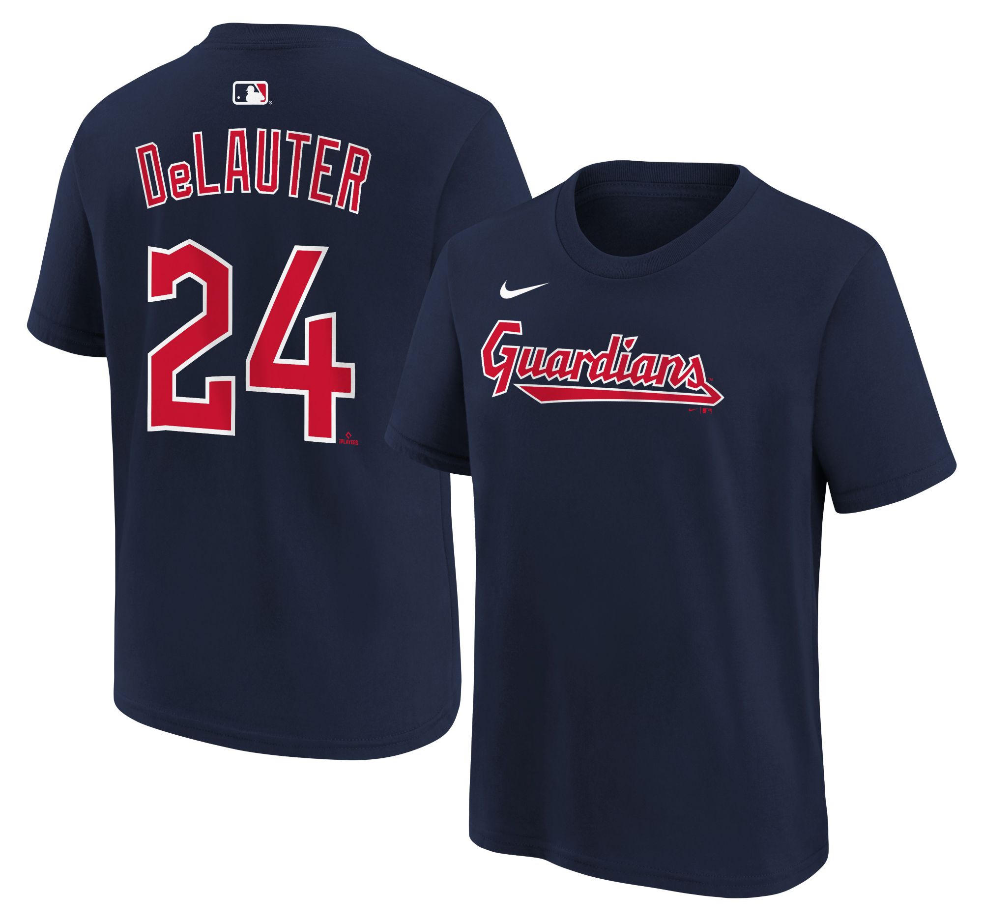 Nike Boys' Cleveland Guardians Navy Chase DeLauter #24 Home T-Shirt