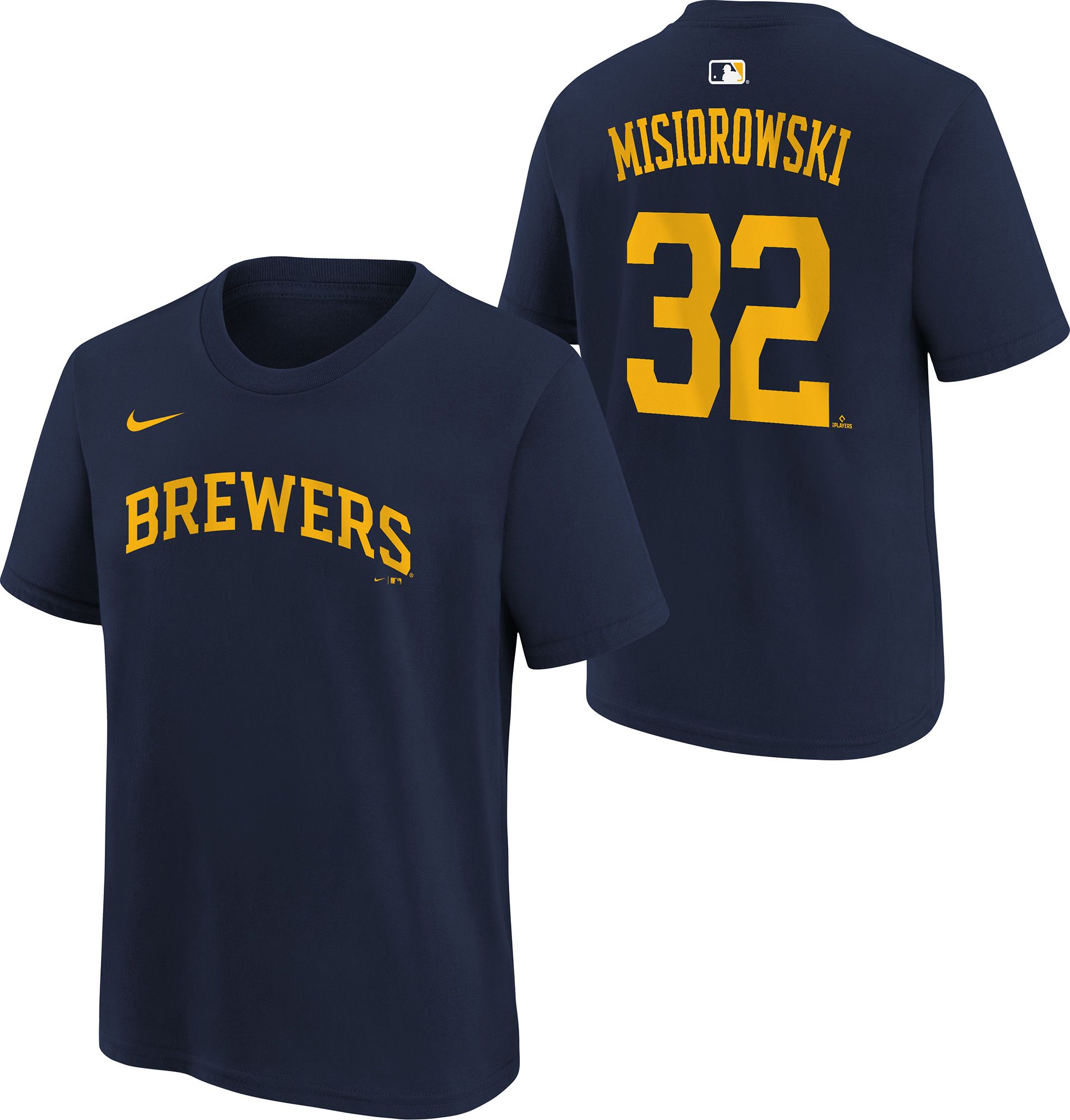 Nike Boys' Milwaukee Brewers Jacob Misiorowski #32 Navy T-Shirt