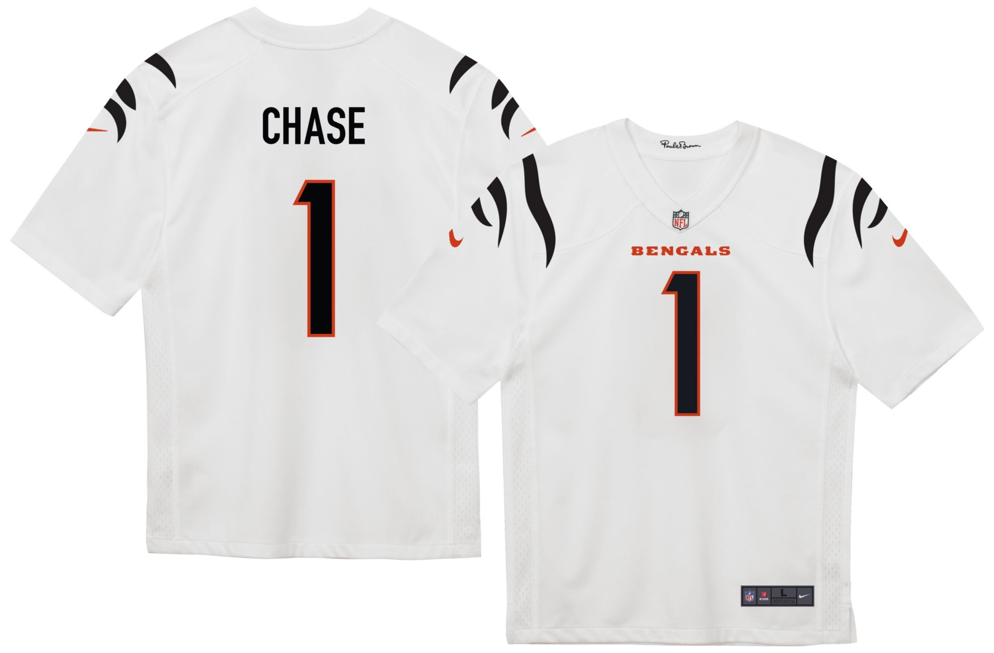 Nike Boys' Cincinnati Bengals Ja'Marr Chase #1 White Road Game Jersey